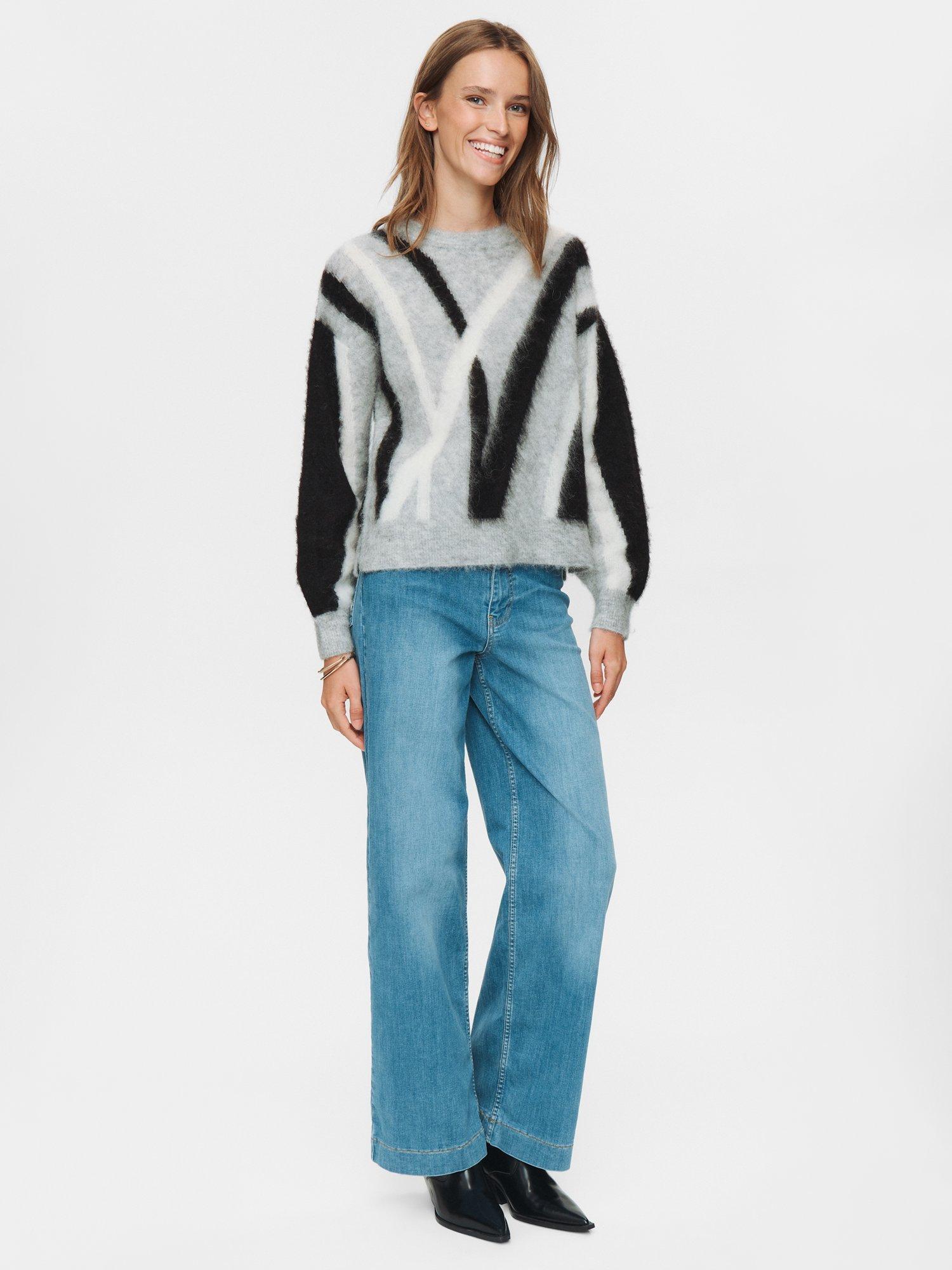 Product image 3 of 7, which shows Numph Suri Brushstroke Wool Rich Jumper, Grey/Black/White, XS