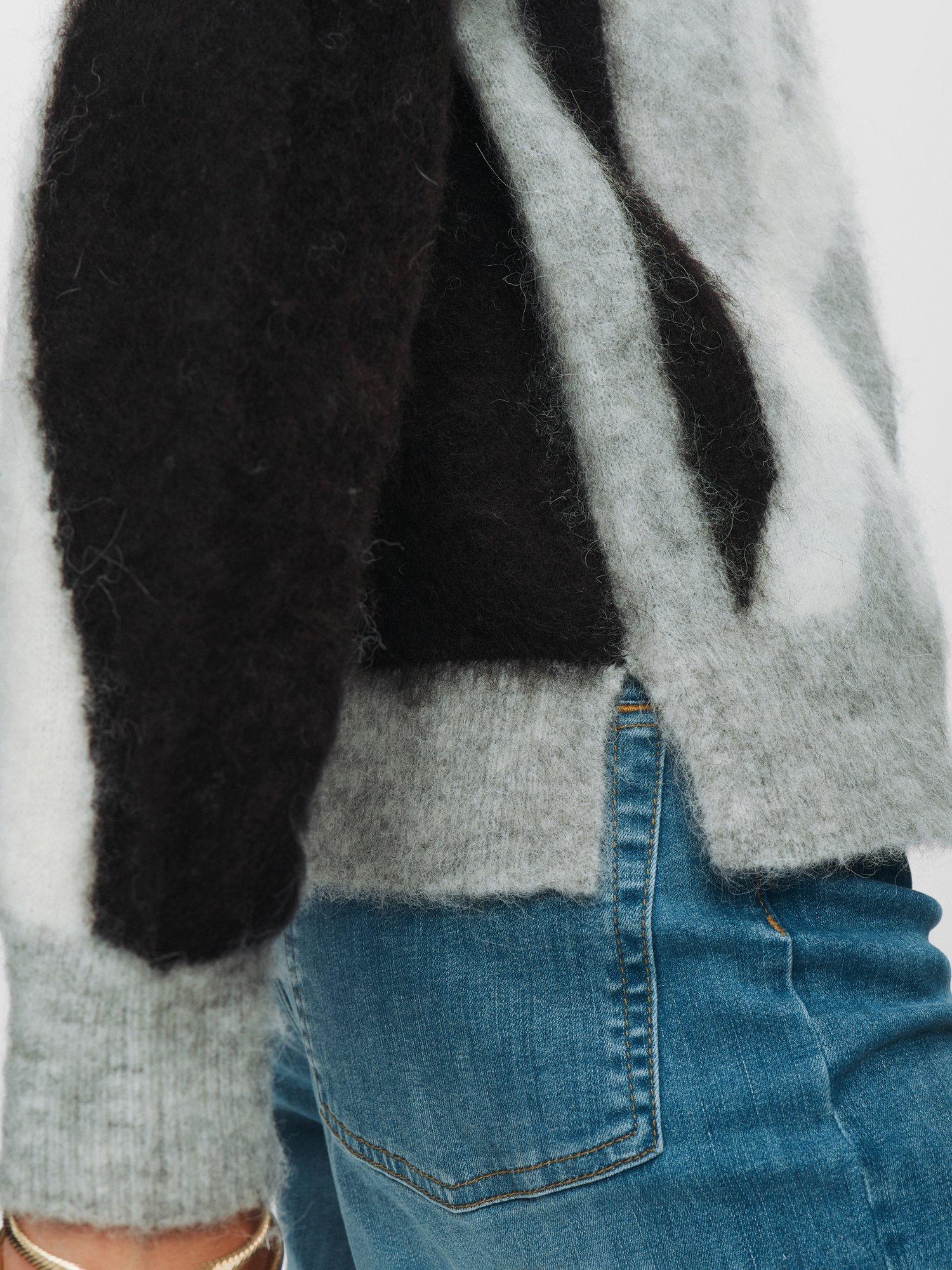 Product image 4 of 7, which shows Numph Suri Brushstroke Wool Rich Jumper, Grey/Black/White, XS
