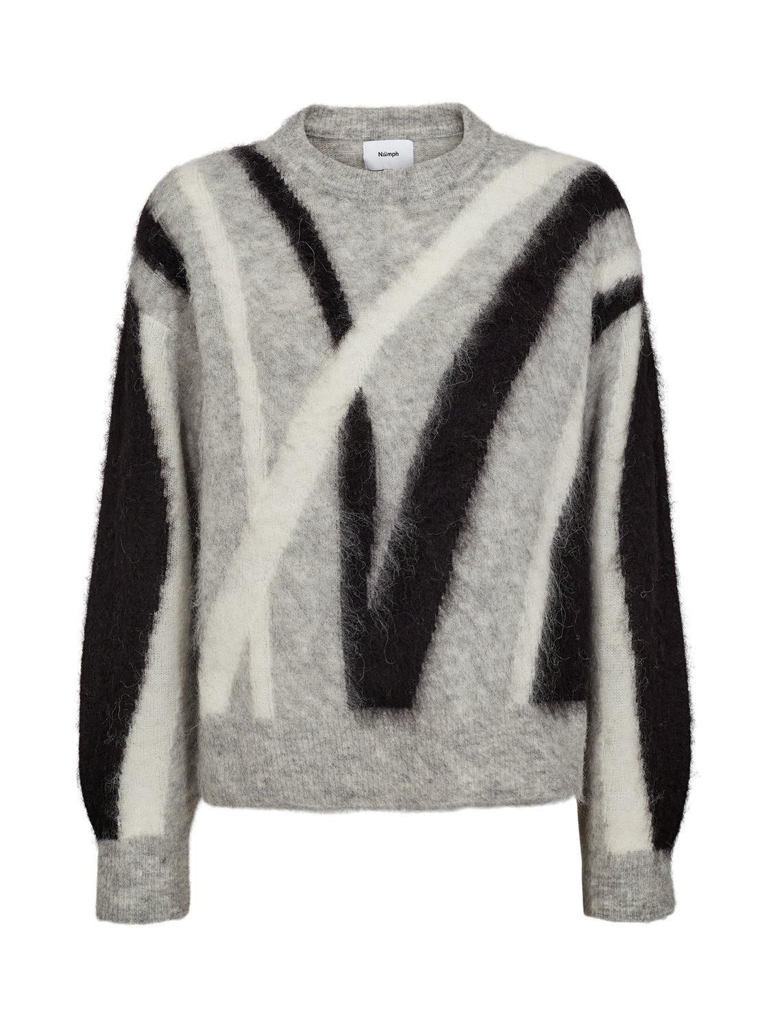 Product image 6 of 7, which shows Numph Suri Brushstroke Wool Rich Jumper, Grey/Black/White, XS