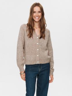 Numph Riette V-Neck Wool Rich Cardigan, Grey, Grey