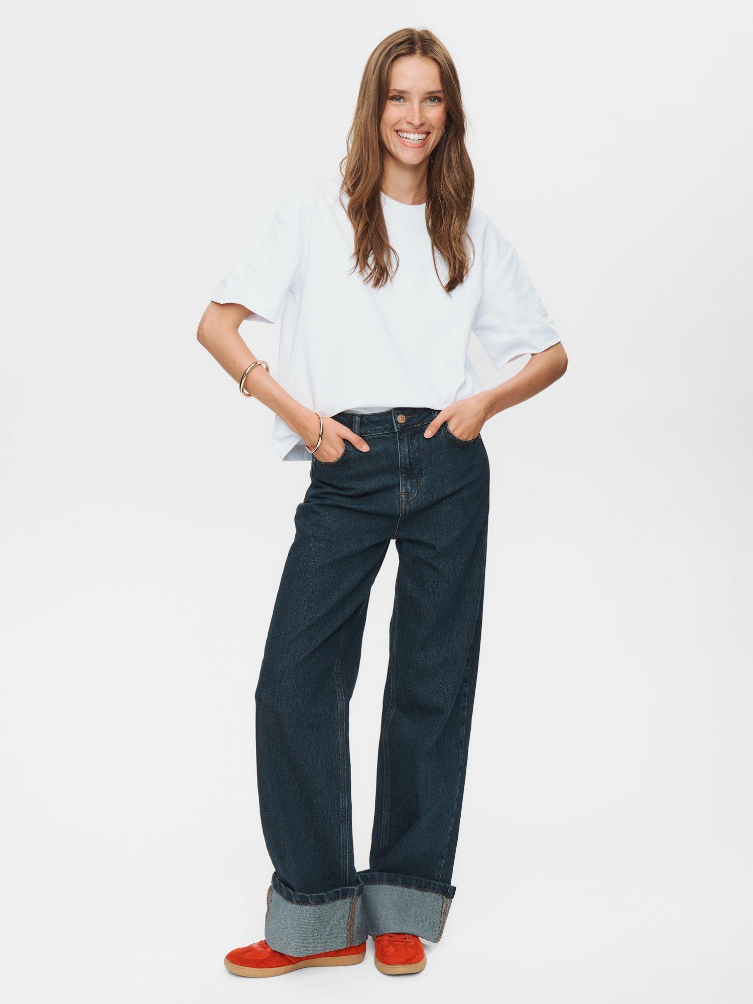 Product image 1 of 6, which shows Numph Toronto Wide Leg Jeans, Dark Blue, 34