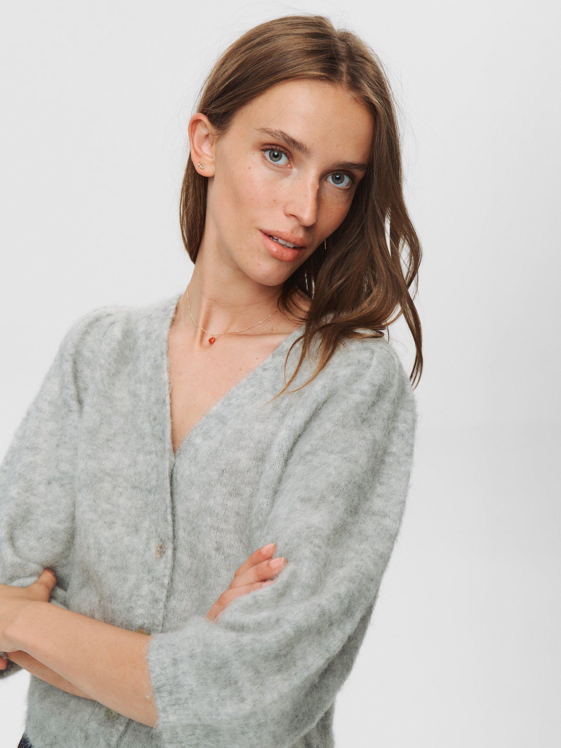 Product image 5 of 7, which shows Numph Suri Brushed Knit Cardigan, Light Grey, XS