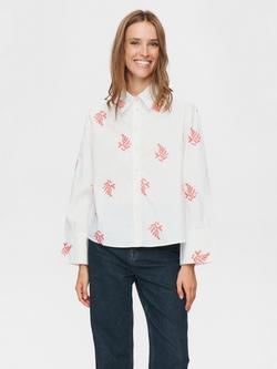 Numph Baily Embroidered Fern Shirt, White/Pink, White/Pink