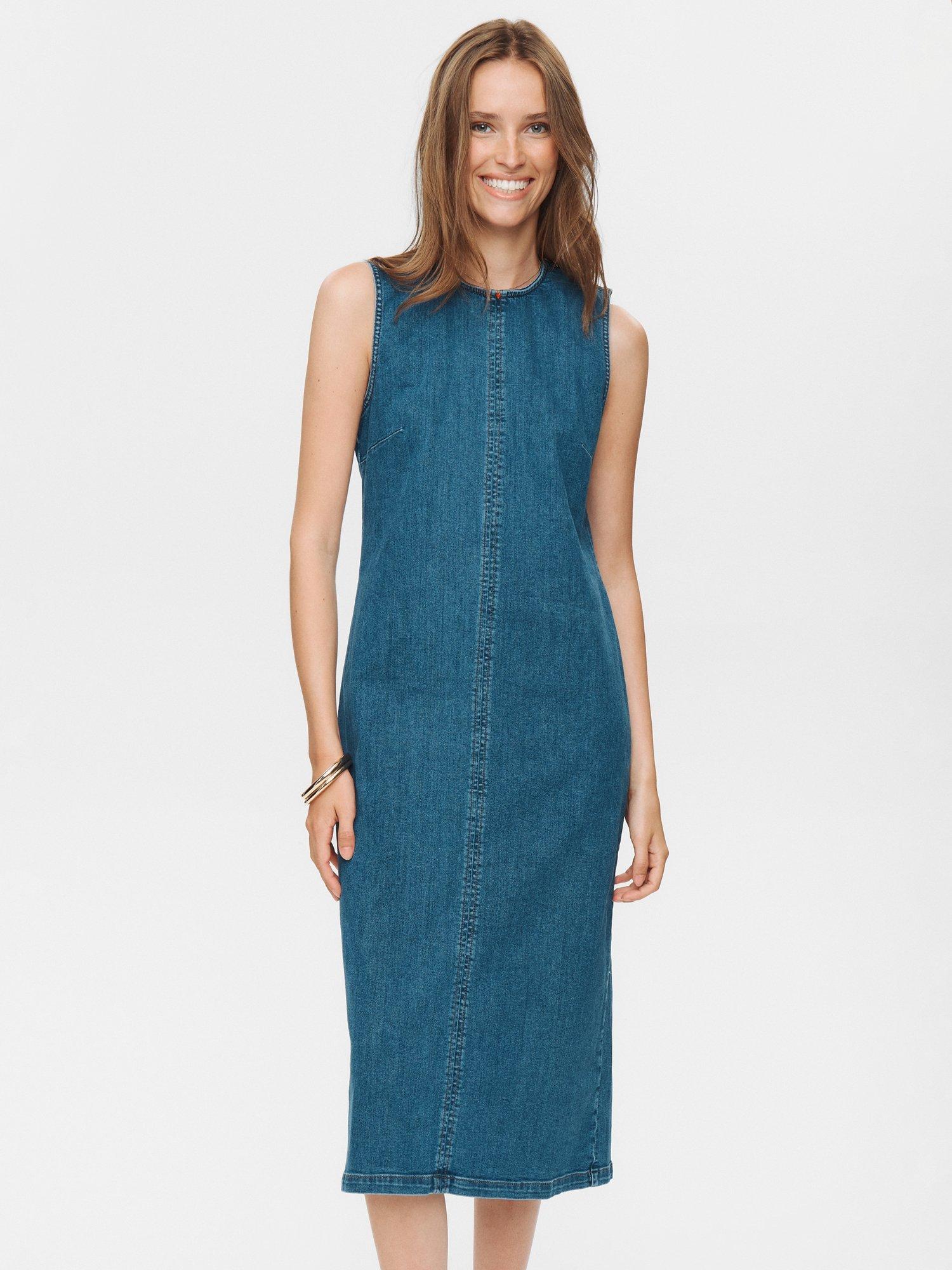 Product image 1 of 7, which shows Numph Amber Sleeveless Denim Dress, Blue, 34