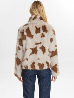 Numph Arizona Abstract Faux Fur Jacket, Beige/Brown - view 2, Beige/Brown