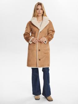 Numph Elliot Reversible Coat, Brown/Beige, Brown/Beige