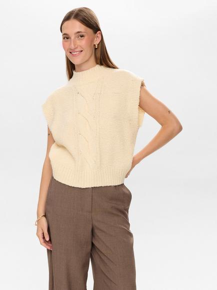 Numph Caly Cable Knit Detail Tank Top, Birch Melange, Burgundy