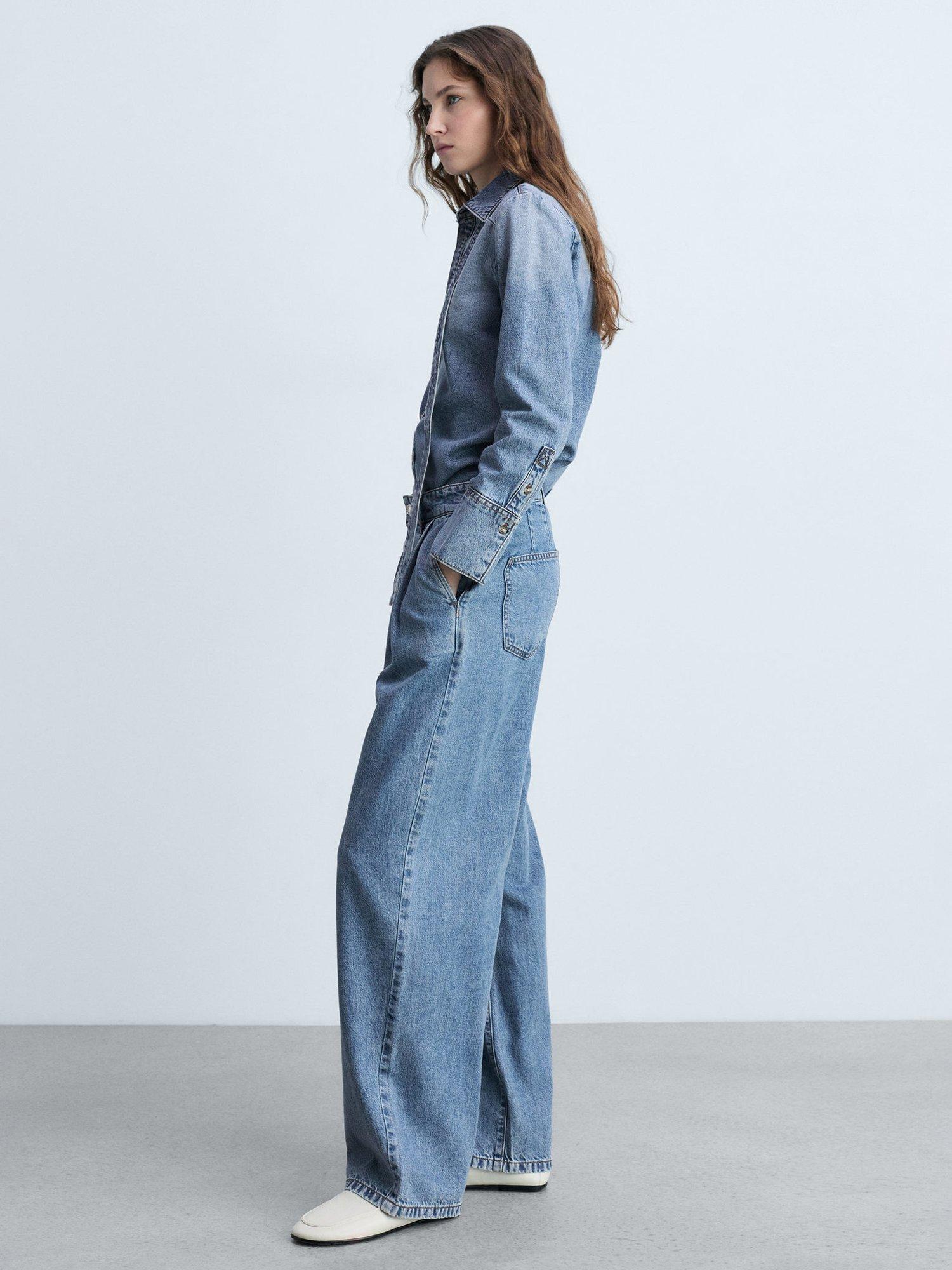 Product image 2 of 8, which shows Mango Melissa Cotton Blend Wide Leg Jeans, Medium Blue, 10