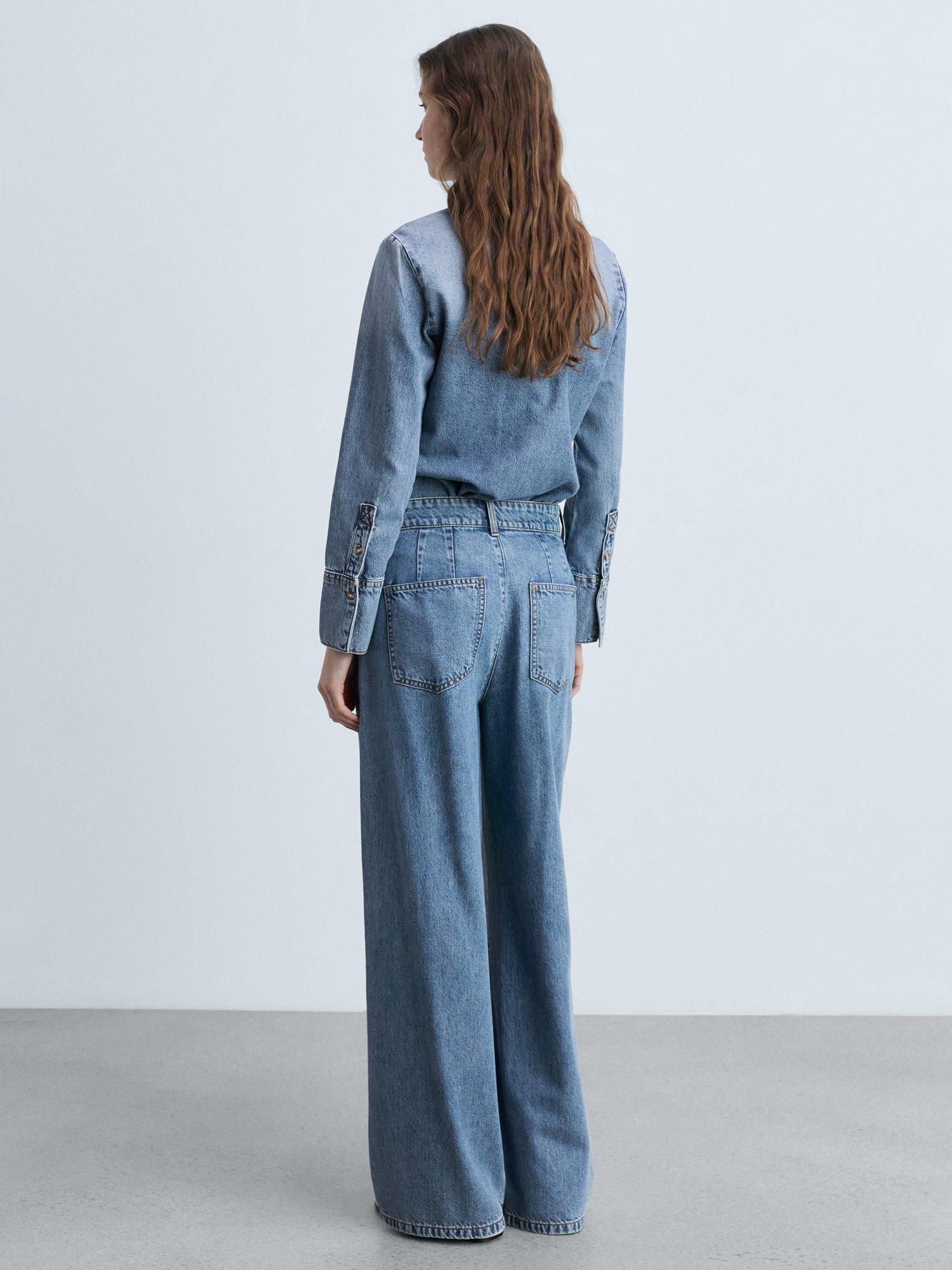 Product image 4 of 8, which shows Mango Melissa Cotton Blend Wide Leg Jeans, Medium Blue, 10