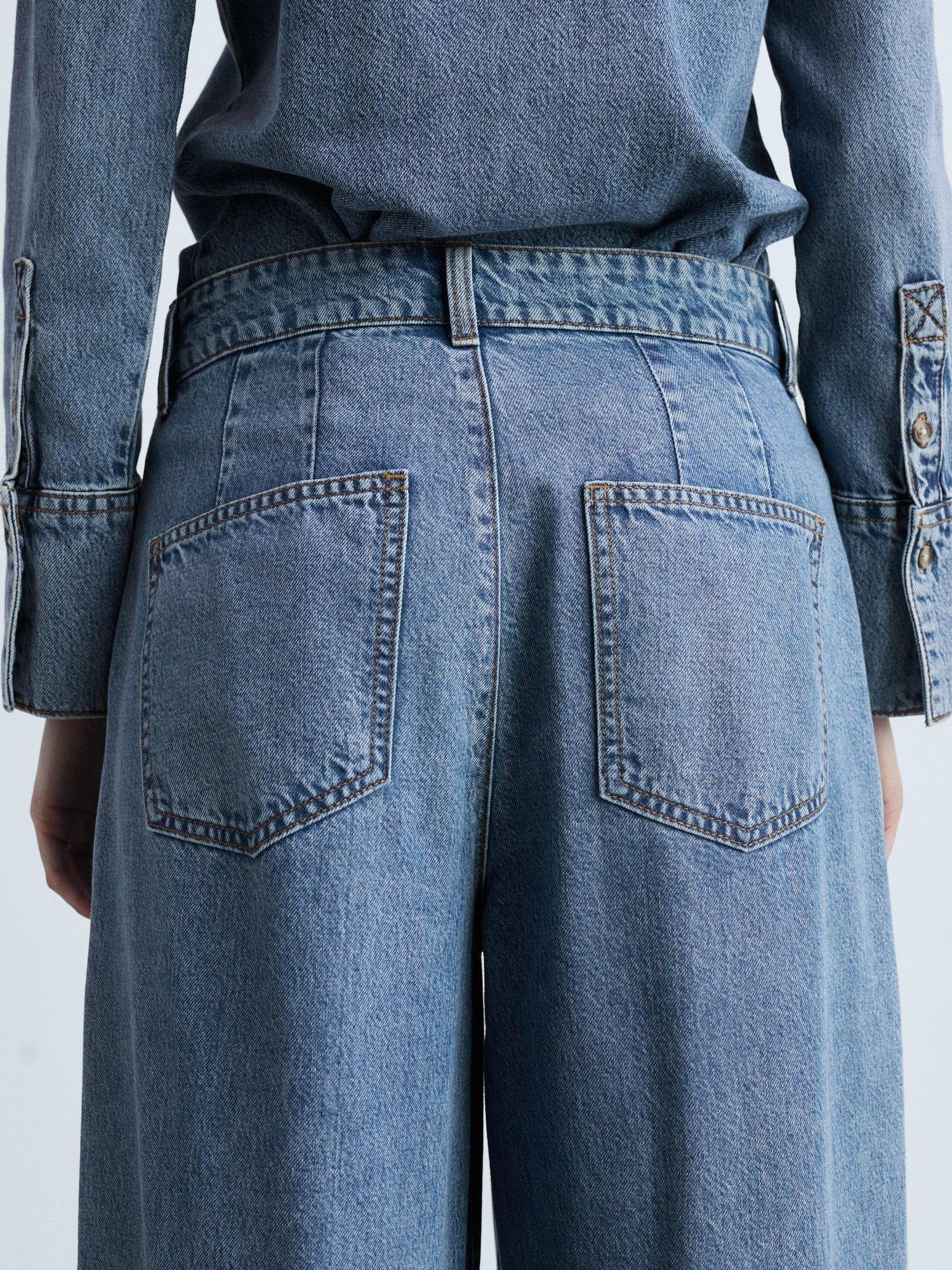 Product image 6 of 8, which shows Mango Melissa Cotton Blend Wide Leg Jeans, Medium Blue, 10