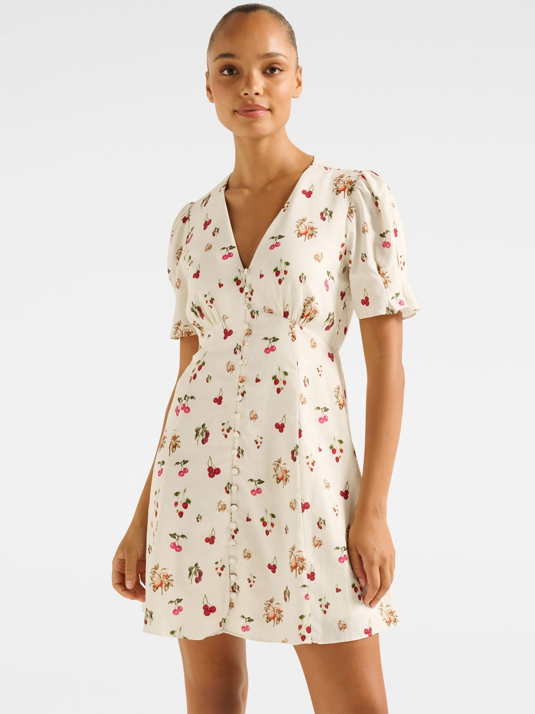 Product image 1 of 5, which shows Forever New Berna Floral Cherry Mini Dress, Paola Tropical, 4