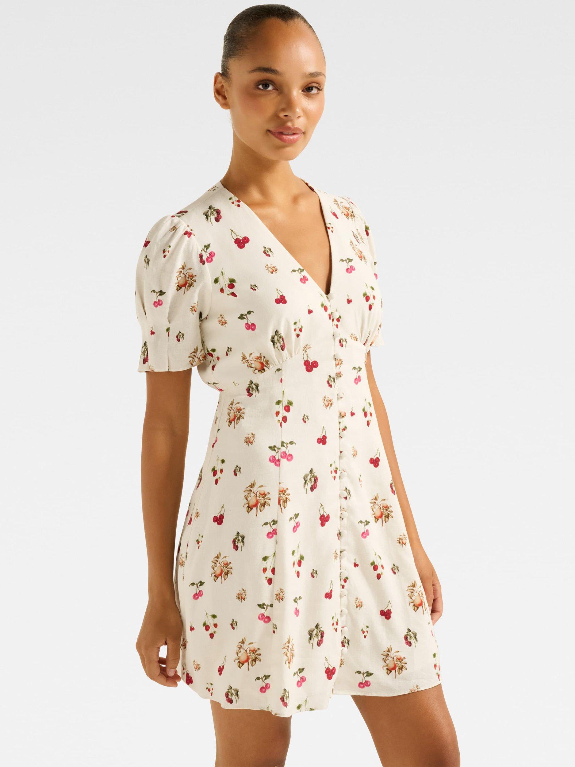Product image 3 of 5, which shows Forever New Berna Floral Cherry Mini Dress, Paola Tropical, 4