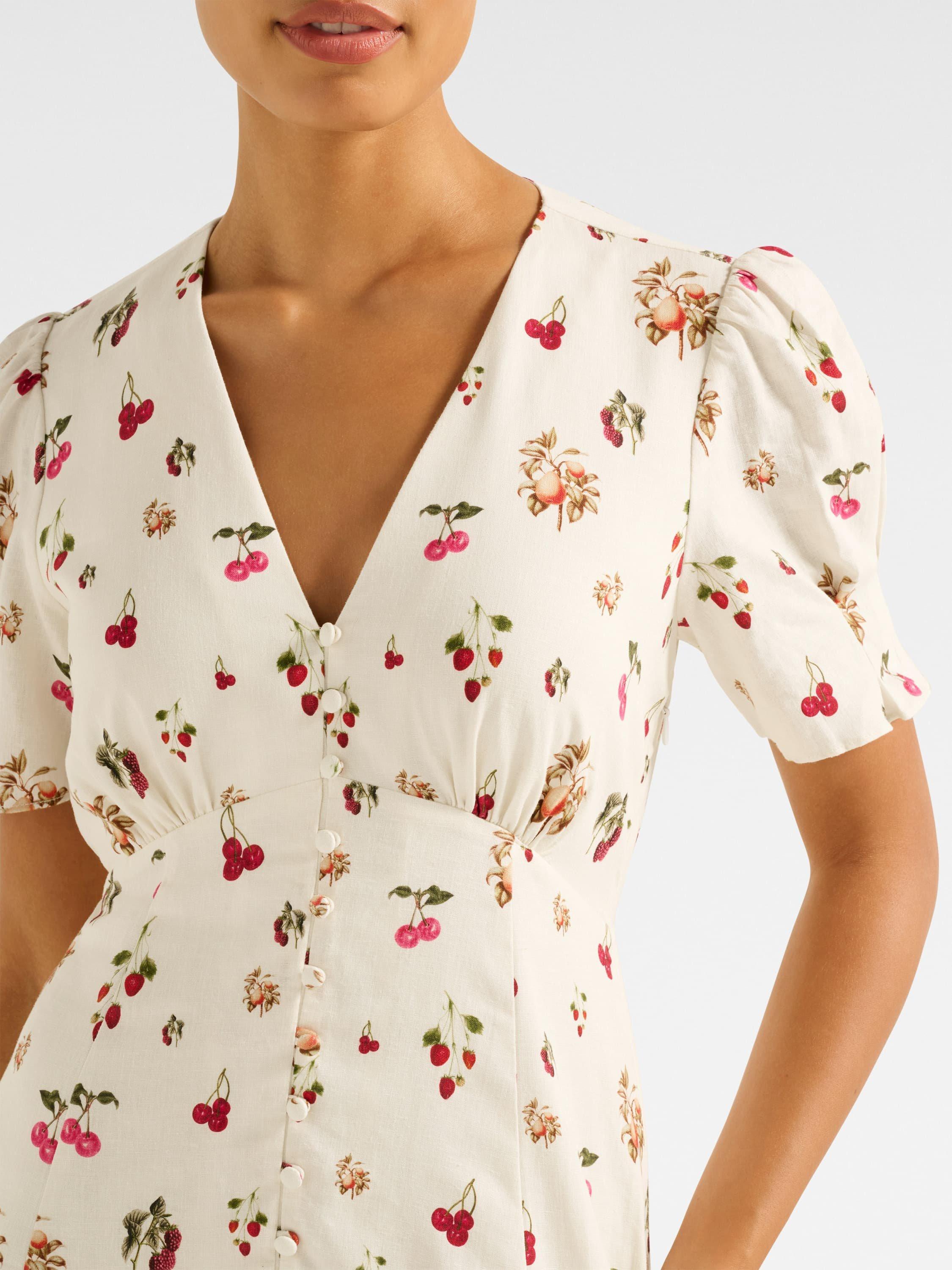Product image 4 of 5, which shows Forever New Berna Floral Cherry Mini Dress, Paola Tropical, 4