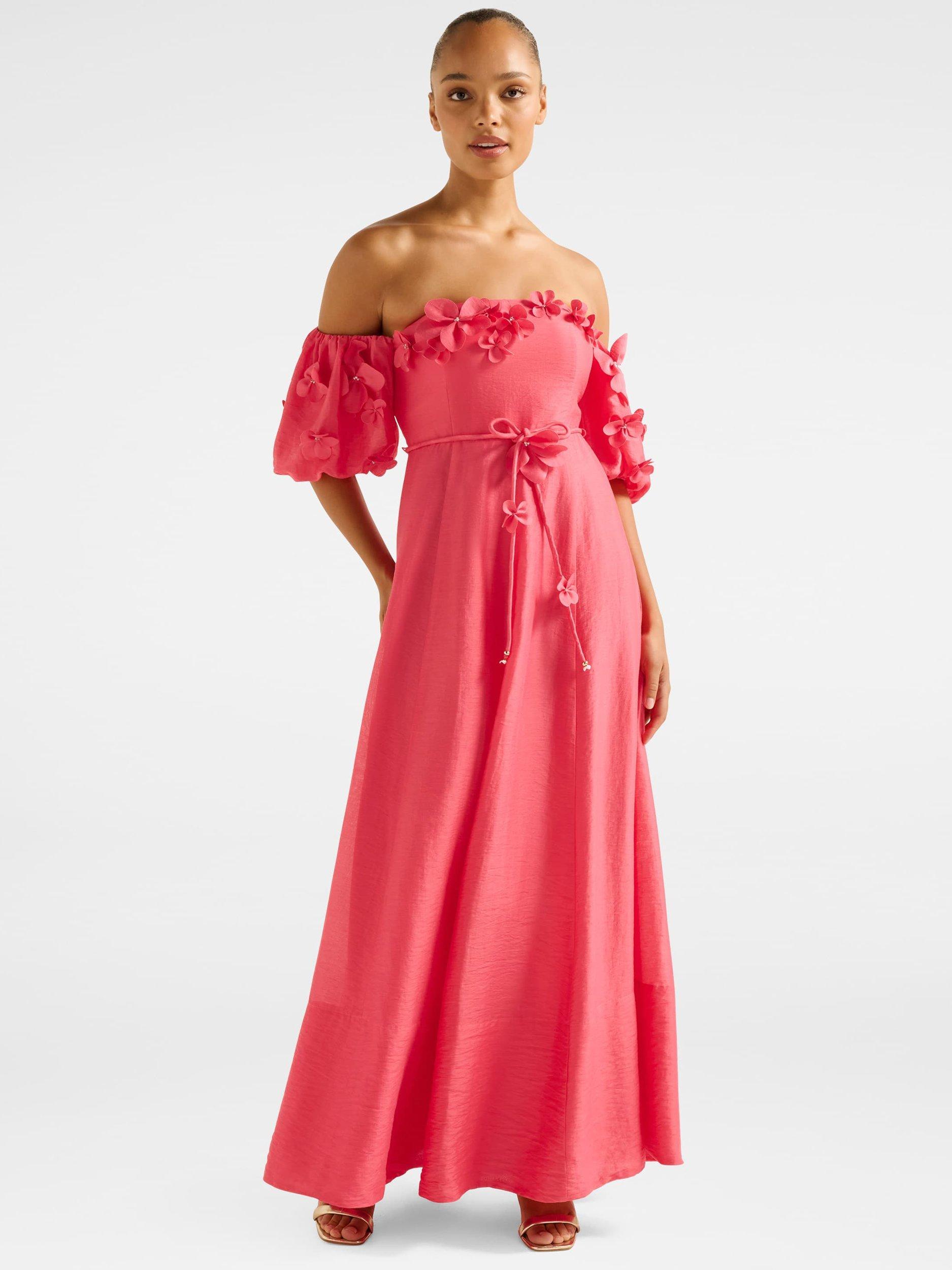 Product image 1 of 4, which shows Forever New Cora Floral Applique Midi Dress, Bright Pink, 4