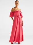 Forever New Cora Floral Applique Midi Dress, Bright Pink, Bright Pink