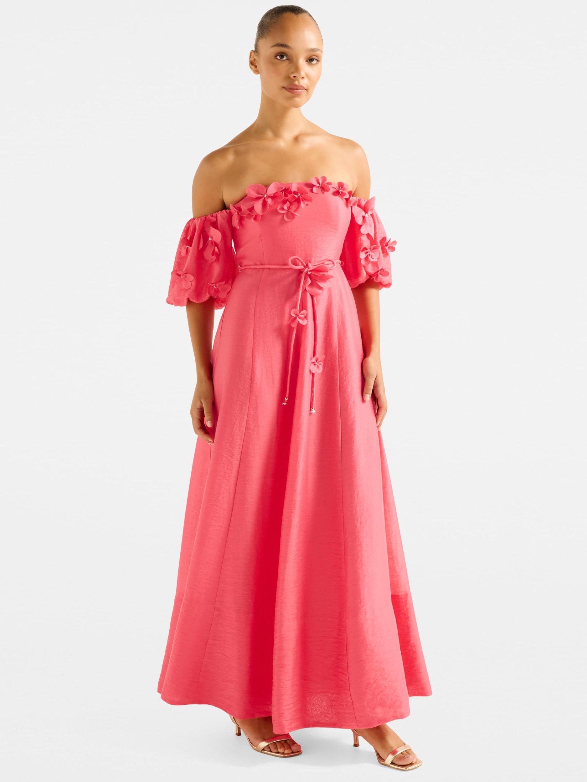 Product image 3 of 4, which shows Forever New Cora Floral Applique Midi Dress, Bright Pink, 4
