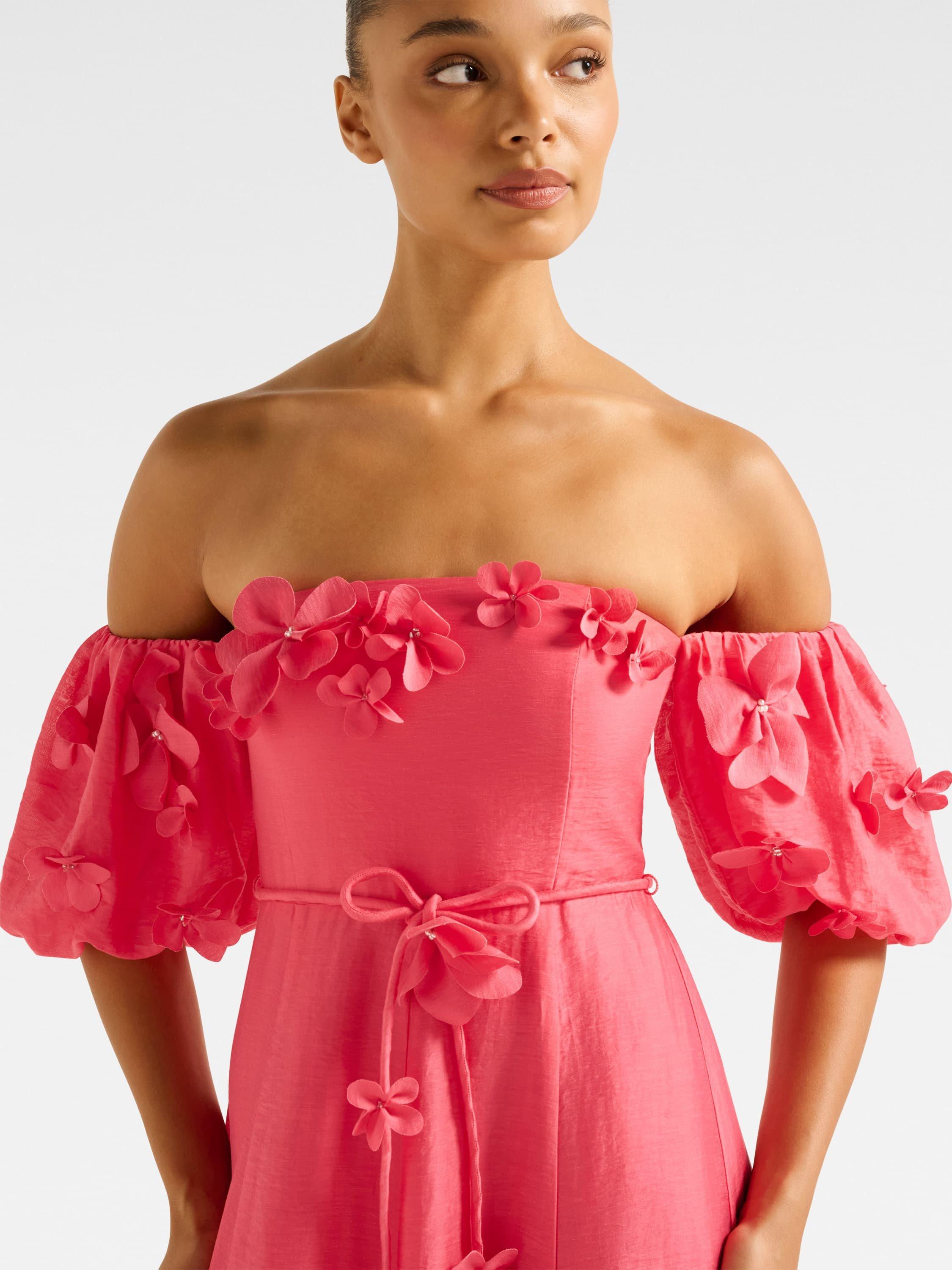 Product image 4 of 4, which shows Forever New Cora Floral Applique Midi Dress, Bright Pink, 4