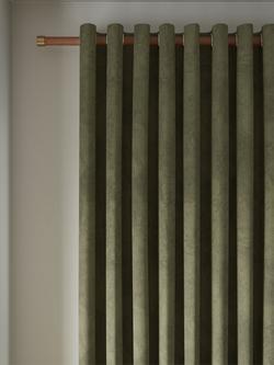 John Lewis Velvet Pair Lined Eyelet Curtains, Khaki Green