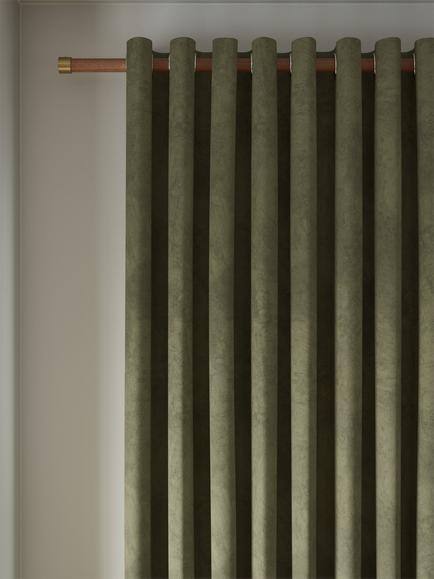 John Lewis Velvet Pair Lined Eyelet Curtains, Khaki Green