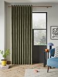 John Lewis Velvet Pair Lined Eyelet Curtains, Khaki Green