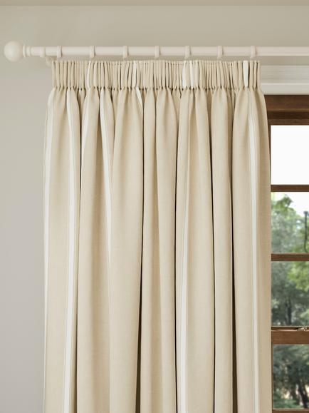 John Lewis Padstow Stripe Cotton Pair Lined Pencil Pleat Curtains, Putty - view 2, Putty