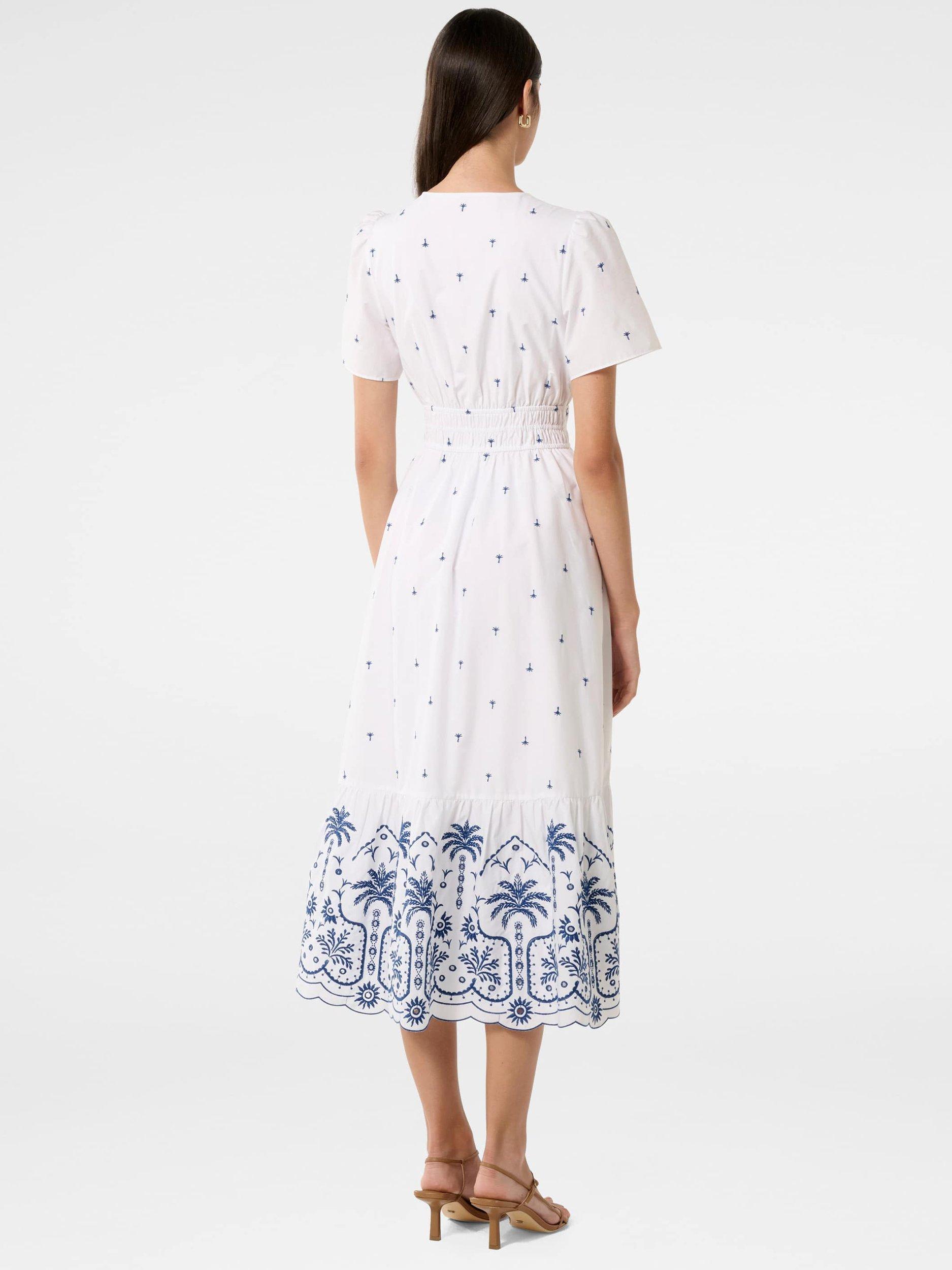 Product image 2 of 5, which shows Forever New Eleanor Embroidered Midi Dress, White/Blue, 4
