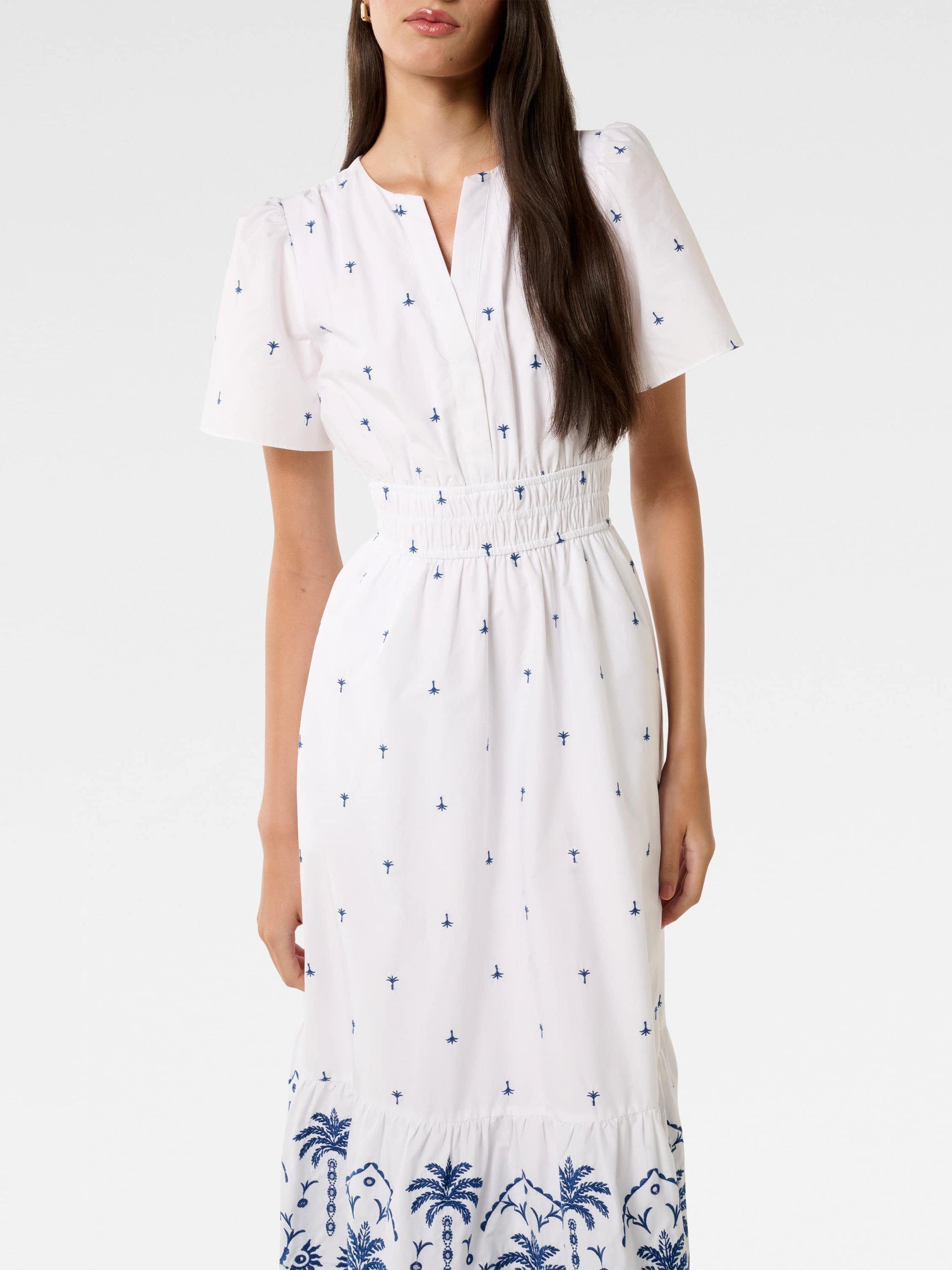 Product image 4 of 5, which shows Forever New Eleanor Embroidered Midi Dress, White/Blue, 4