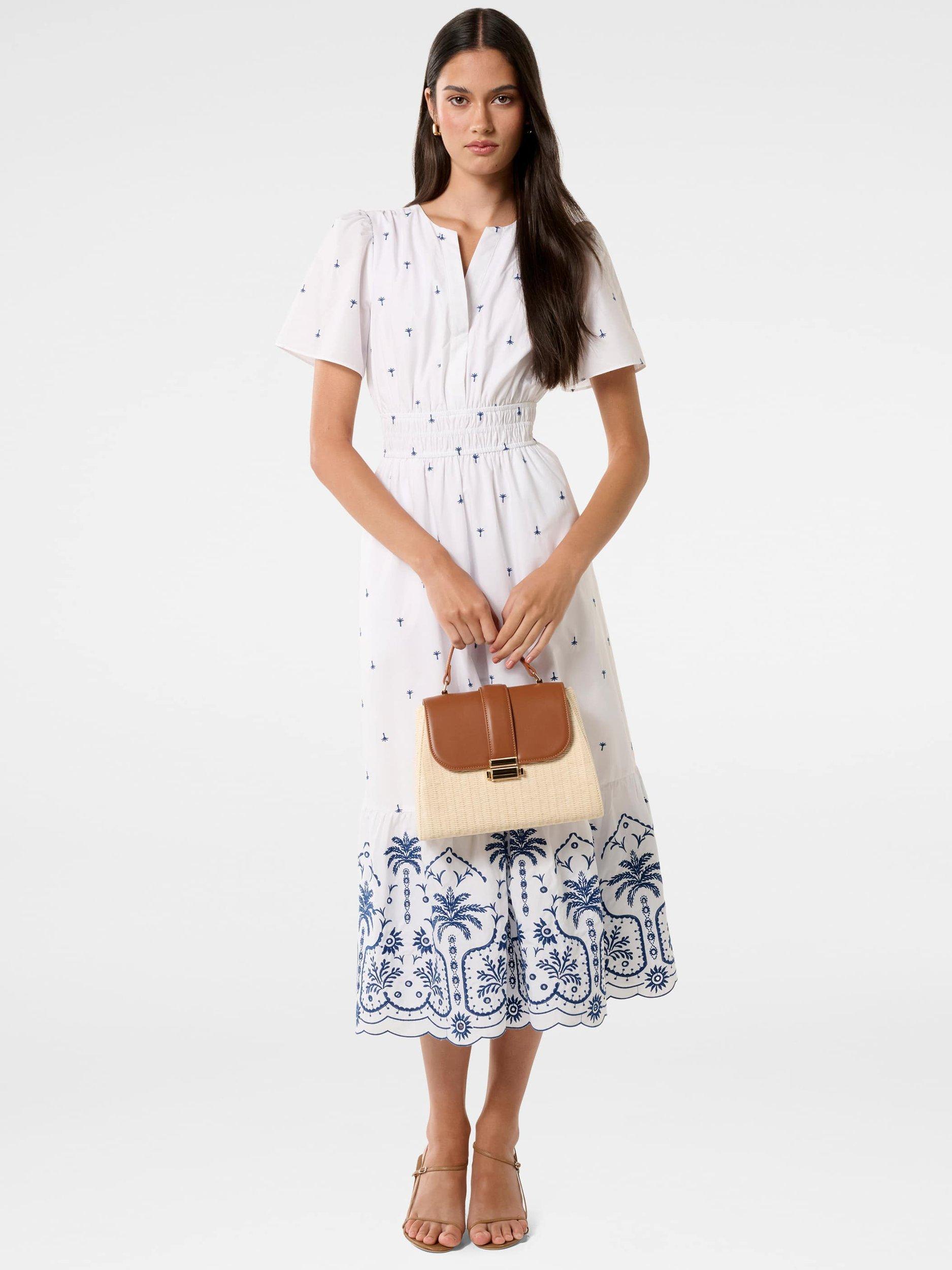 Product image 5 of 5, which shows Forever New Eleanor Embroidered Midi Dress, White/Blue, 4