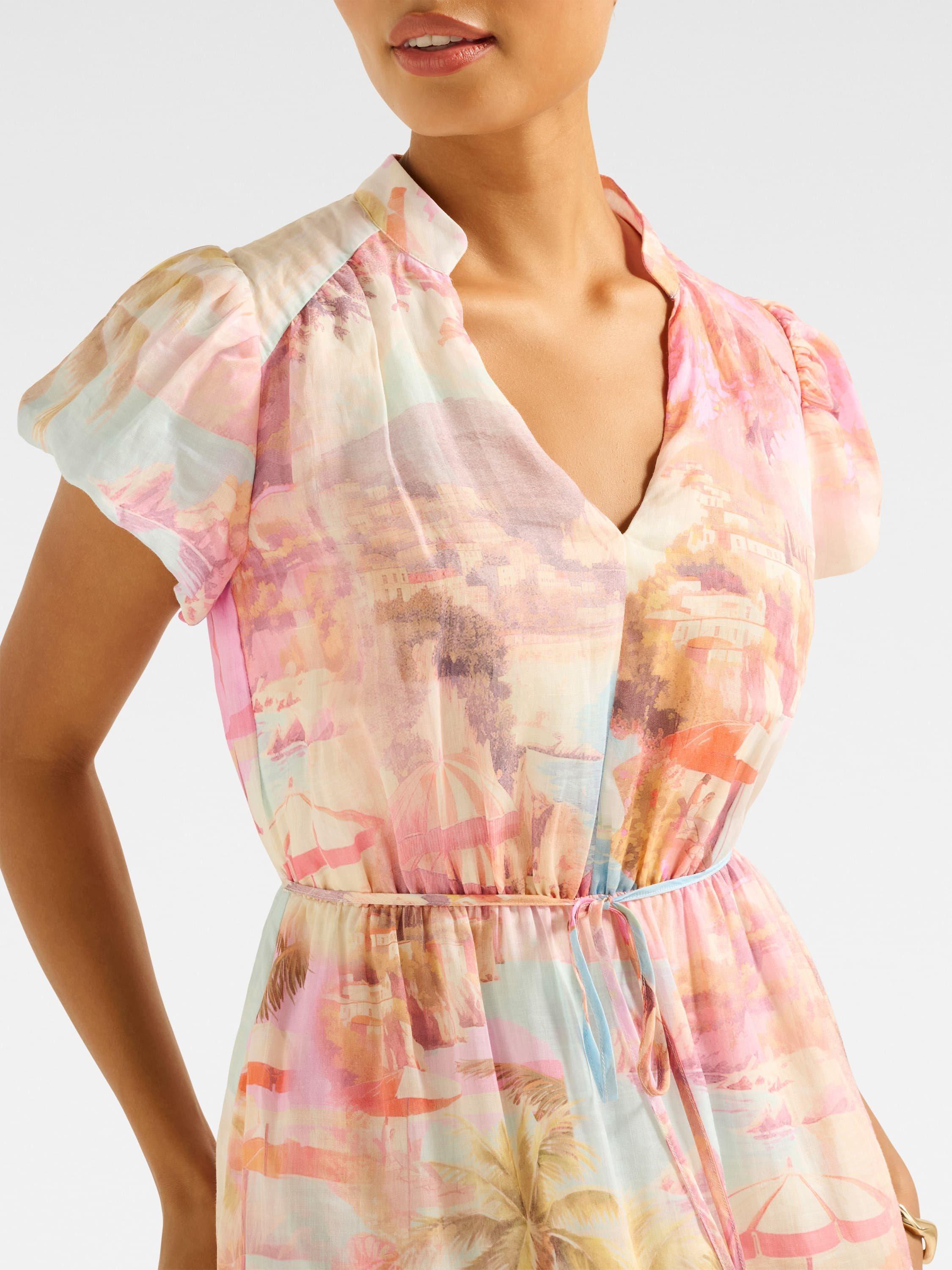 Product image 4 of 5, which shows Forever New Jacqueline Puff Sleeve Tiered Midi Dress, Italian Holiday, 4