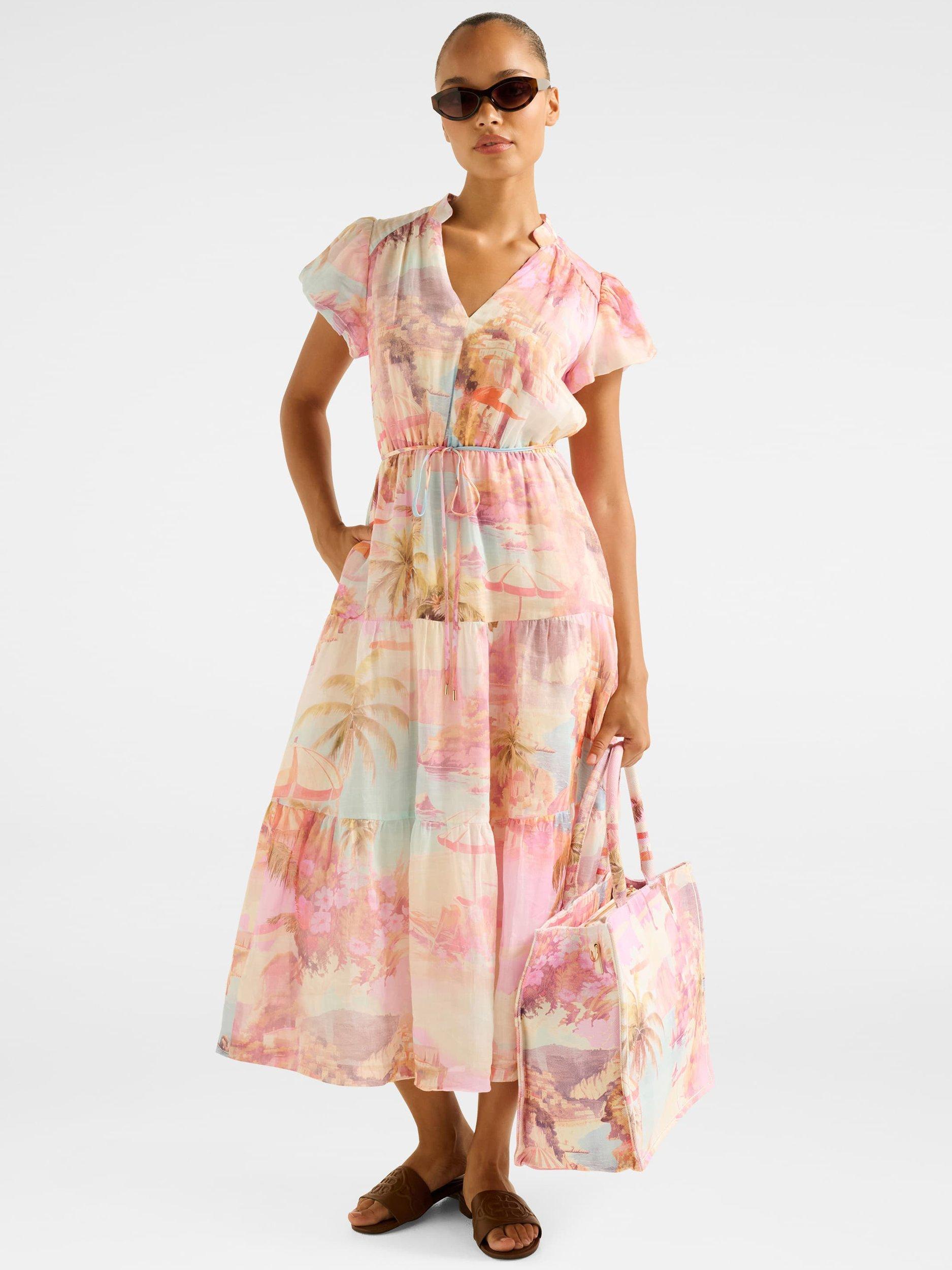 Product image 5 of 5, which shows Forever New Jacqueline Puff Sleeve Tiered Midi Dress, Italian Holiday, 4