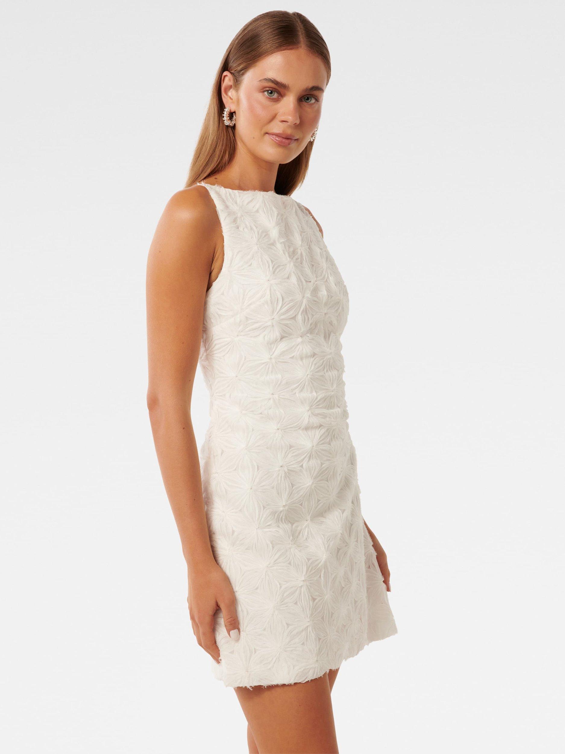 Product image 3 of 5, which shows Forever New Finlay Textured Floral Mini Dress, Cream, 4