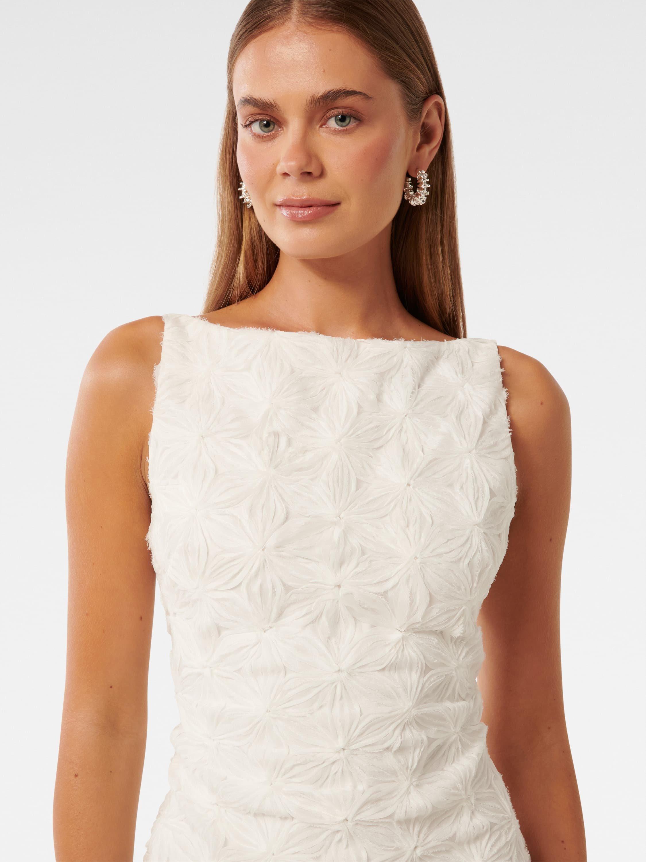 Product image 4 of 5, which shows Forever New Finlay Textured Floral Mini Dress, Cream, 4
