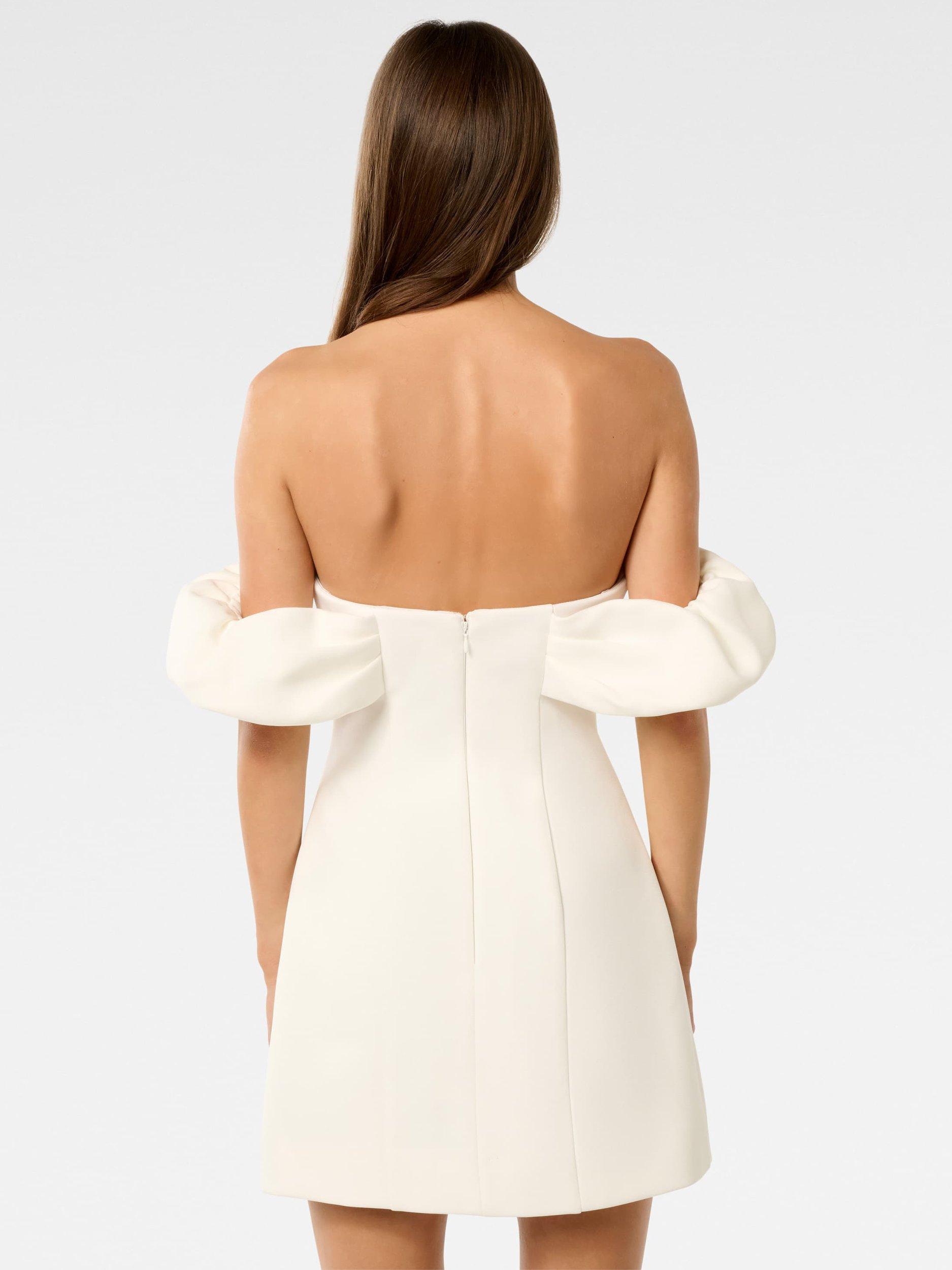 Product image 2 of 5, which shows Forever New Jacquie Off Shoulder Mini Dress, Porcelain, 4