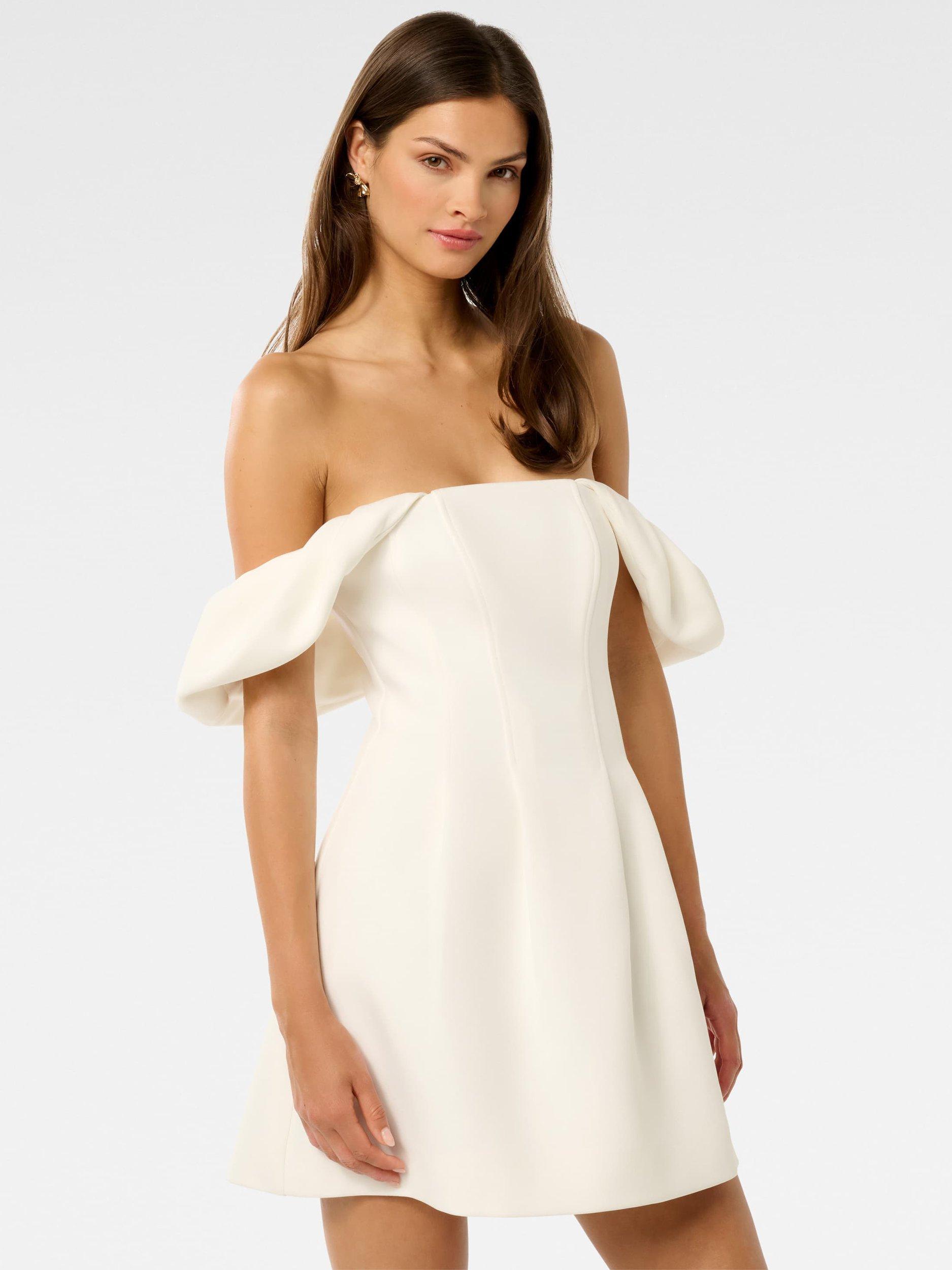 Product image 3 of 5, which shows Forever New Jacquie Off Shoulder Mini Dress, Porcelain, 4