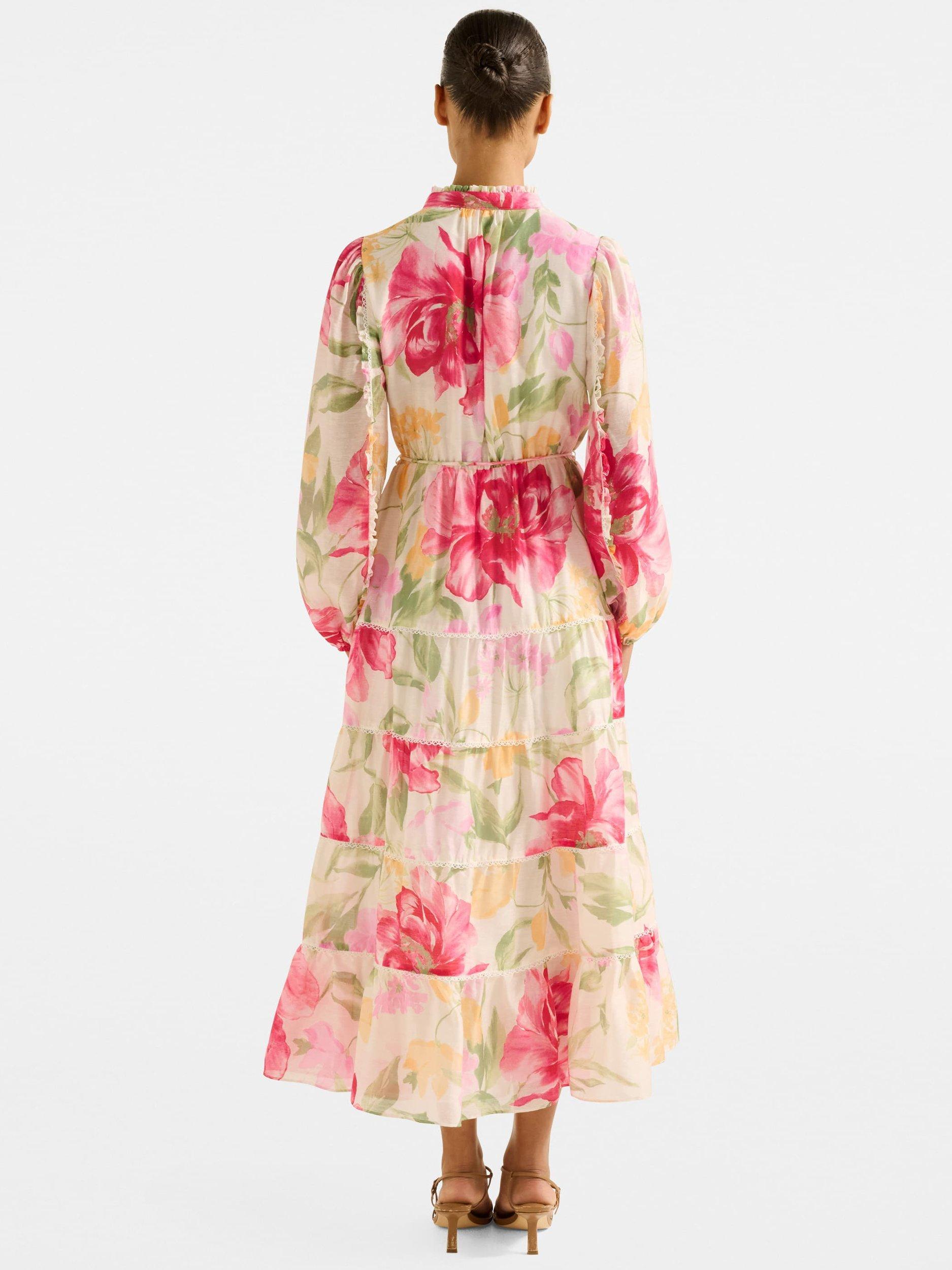 Product image 2 of 4, which shows Forever New Jessie Floral Tiered Midi Dress, Multi, 4