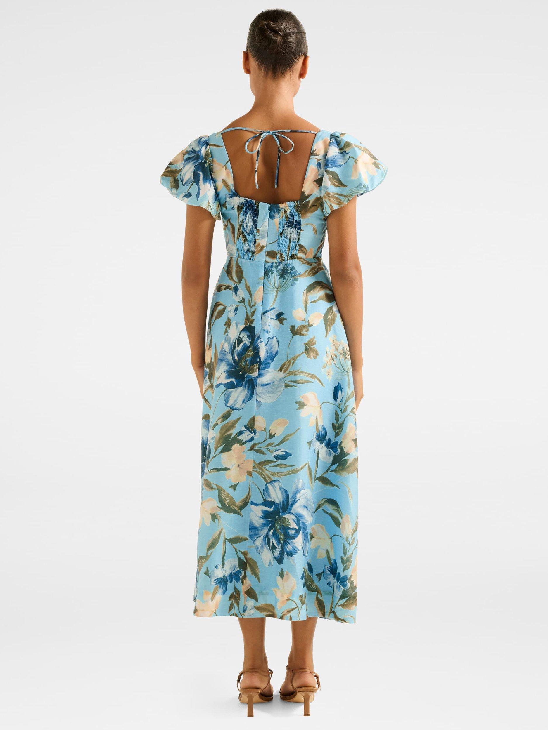 Product image 2 of 4, which shows Forever New June Floral Ruched Midi Dress, Blue/Multi, 4