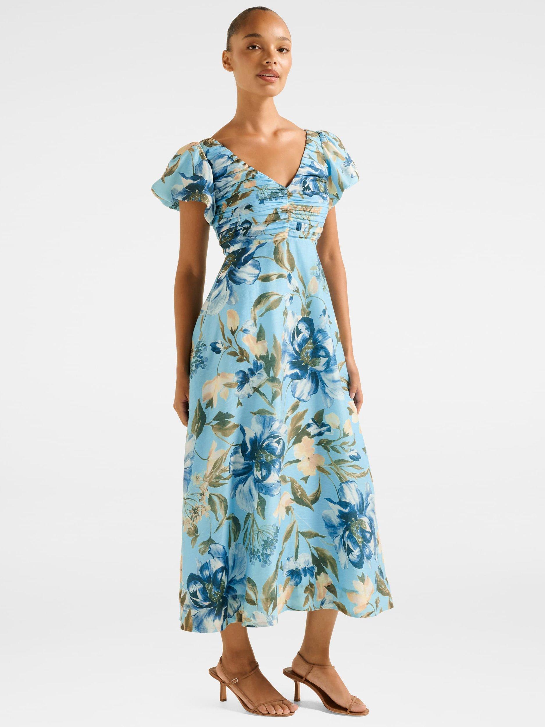 Product image 3 of 4, which shows Forever New June Floral Ruched Midi Dress, Blue/Multi, 4