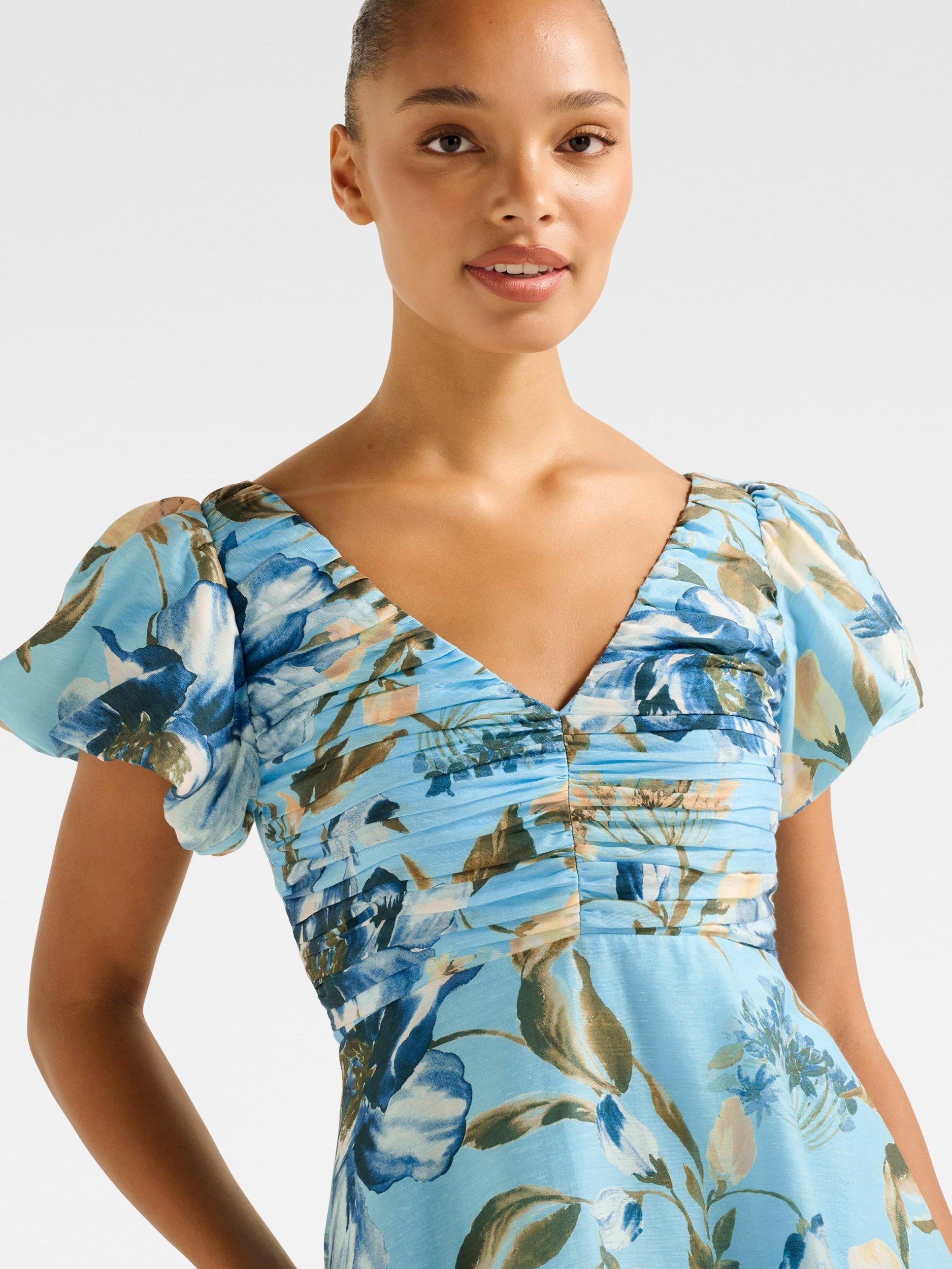 Product image 4 of 4, which shows Forever New June Floral Ruched Midi Dress, Blue/Multi, 4