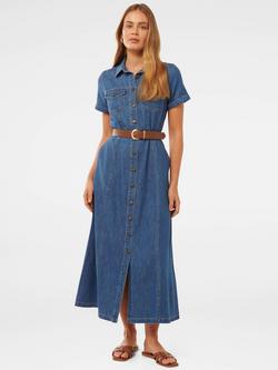 Forever New Lana Short Sleeve Mixed Blend Denim Midi Dress, Blue Mid Wash