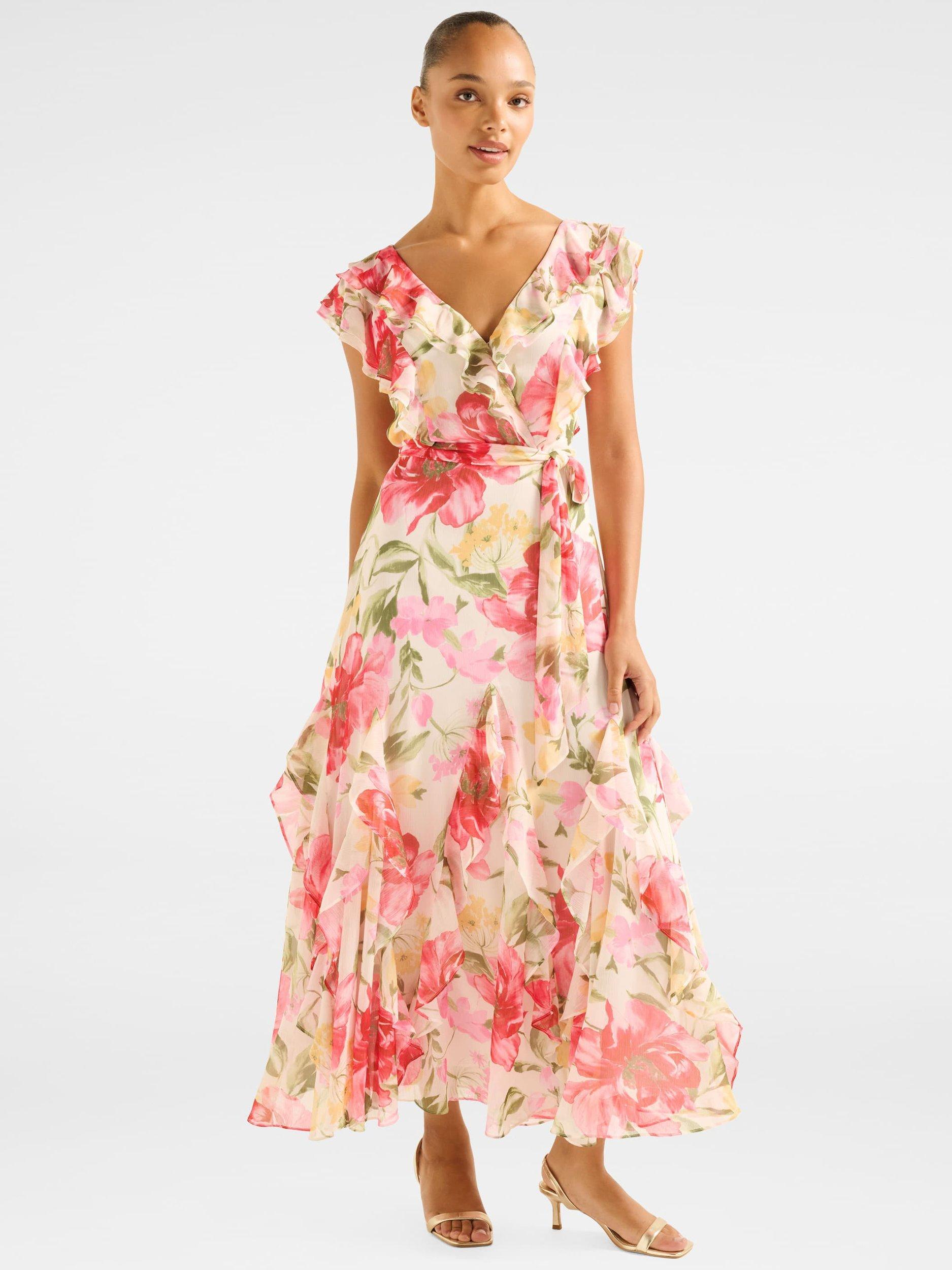 Product image 3 of 4, which shows Forever New Naya Ruffle Midi Dress, Red Lyell, 4