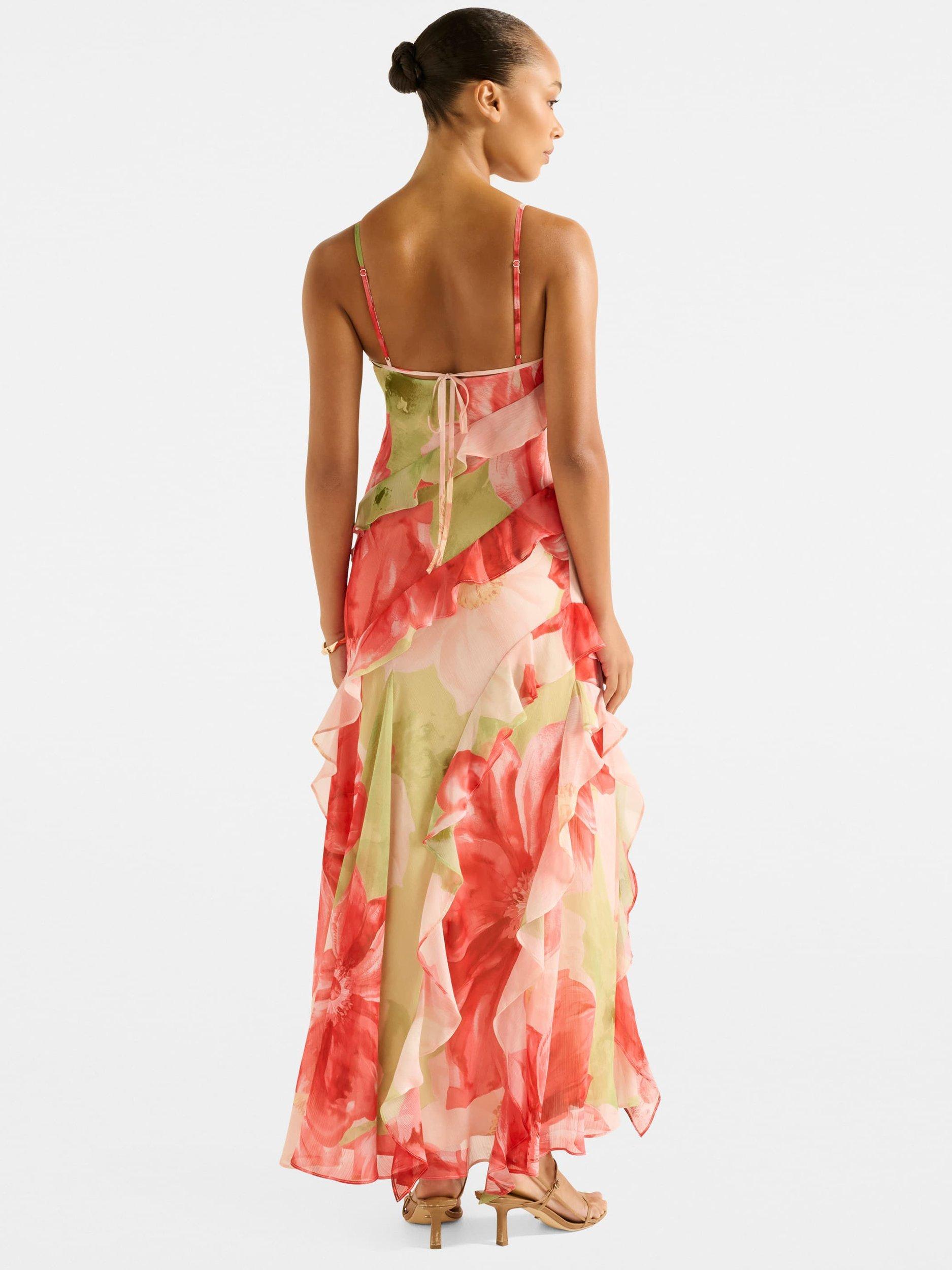 Product image 2 of 4, which shows Forever New Poppy Ruffle Maxi Dress, Coral Amara, 4