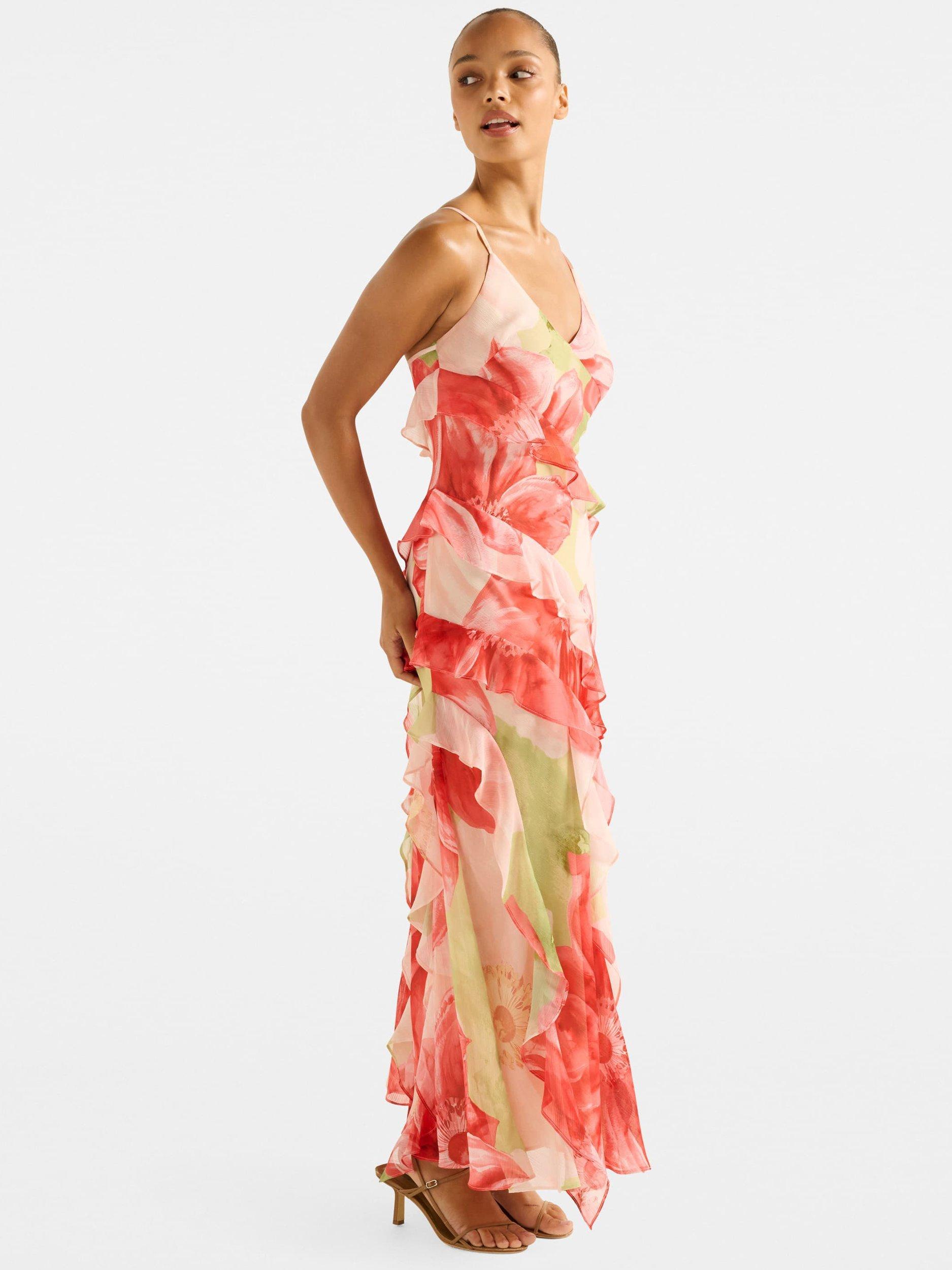 Product image 3 of 4, which shows Forever New Poppy Ruffle Maxi Dress, Coral Amara, 4