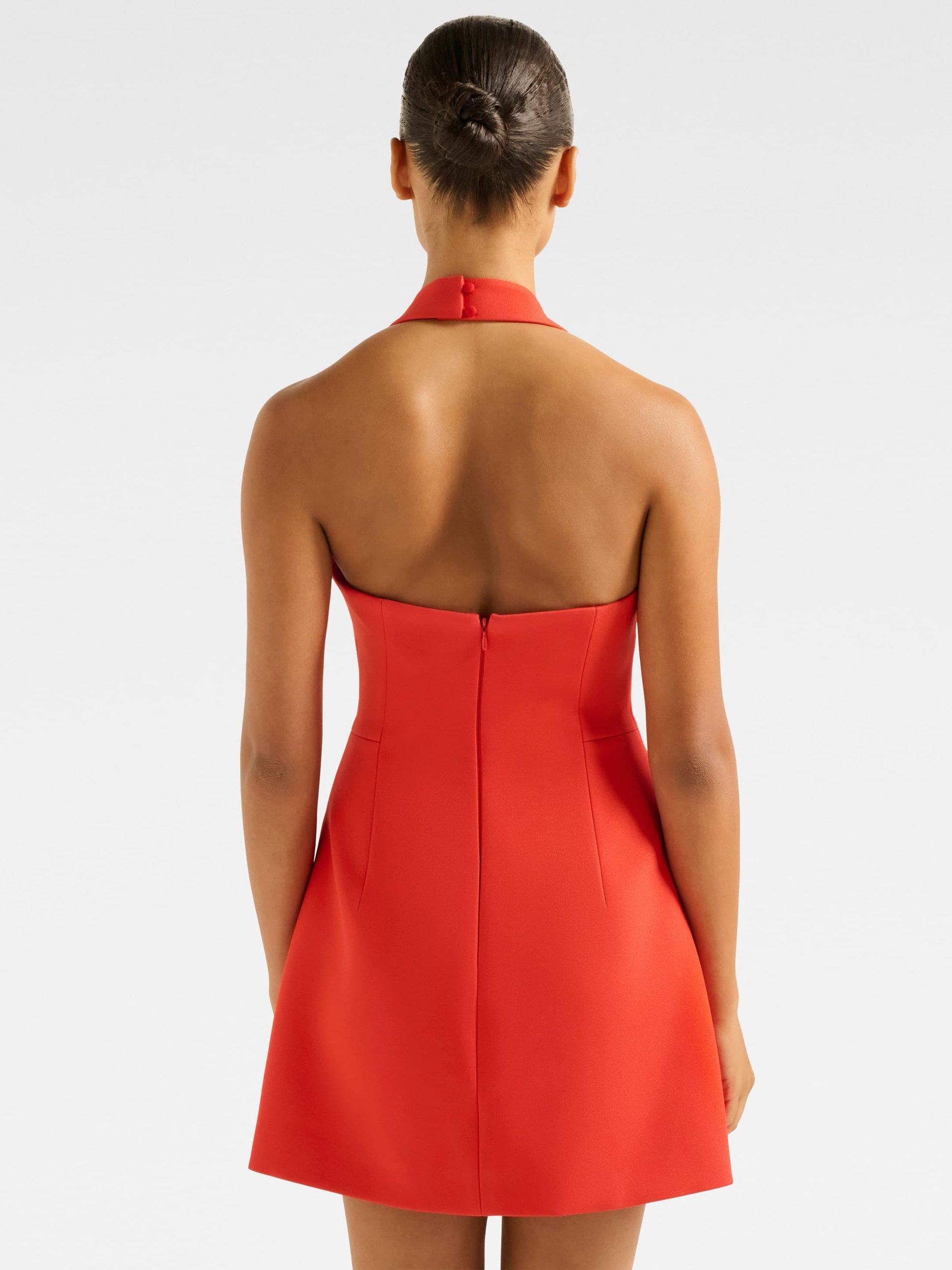 Product image 2 of 5, which shows Forever New Ricki Halterneck Mini Dress, Cherry Tomato, 4