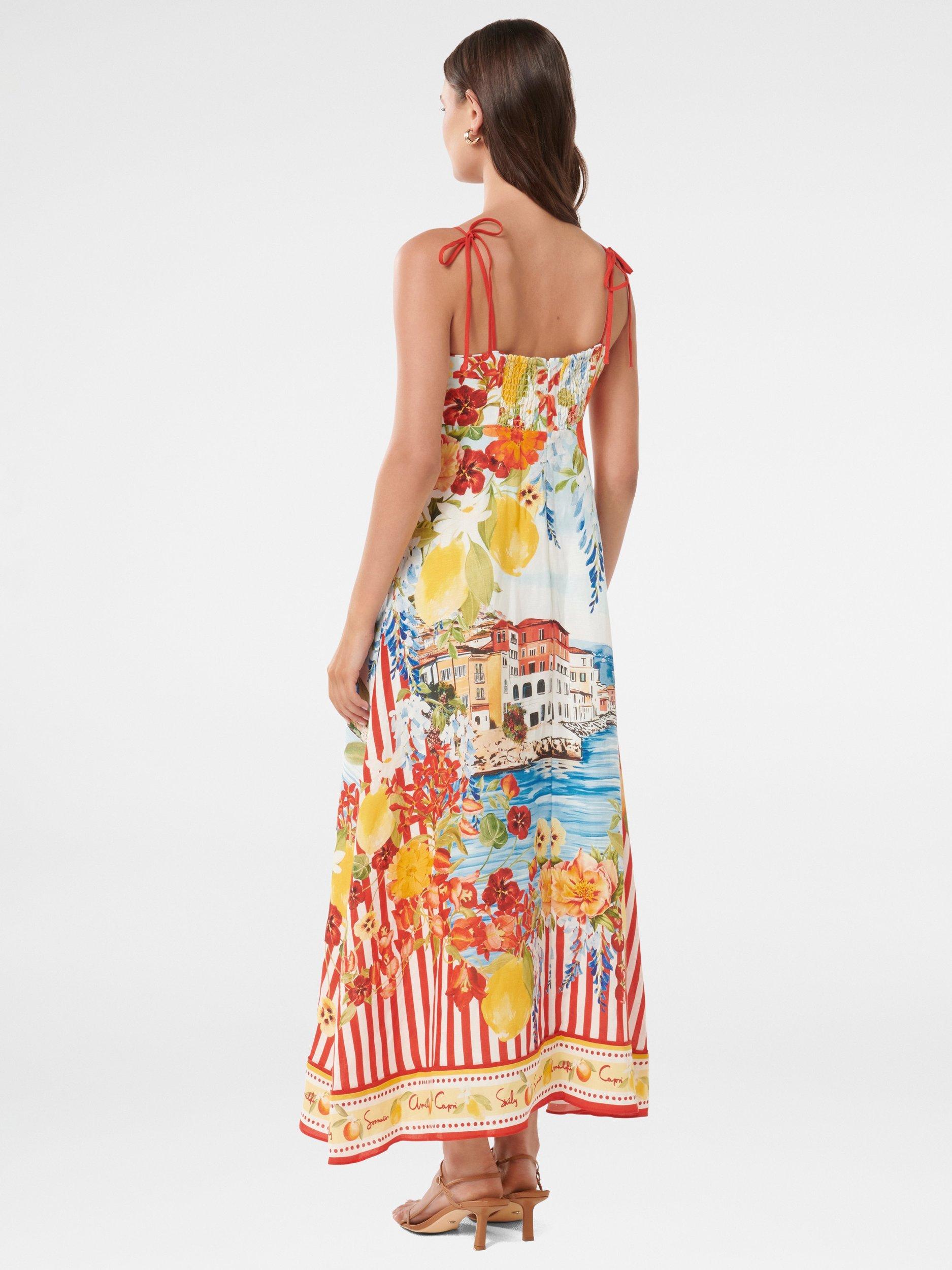Product image 2 of 4, which shows Forever New Sicilia Printed Linen Blend Midi Dress, Tropea Postcard, 4