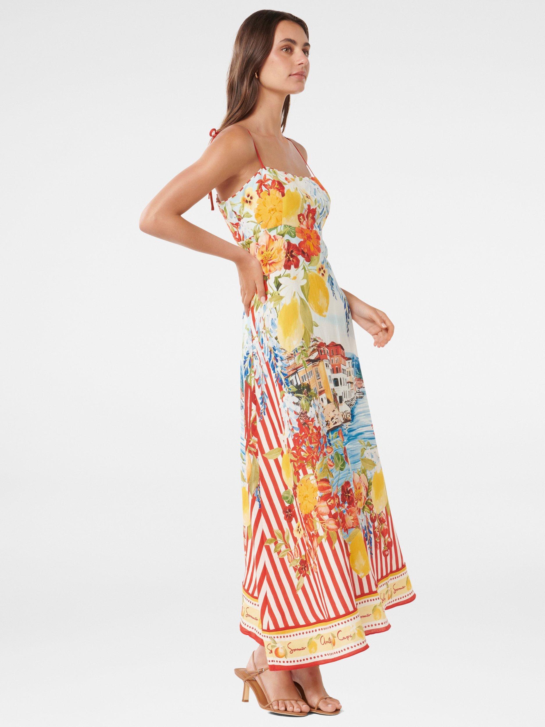 Product image 3 of 4, which shows Forever New Sicilia Printed Linen Blend Midi Dress, Tropea Postcard, 4