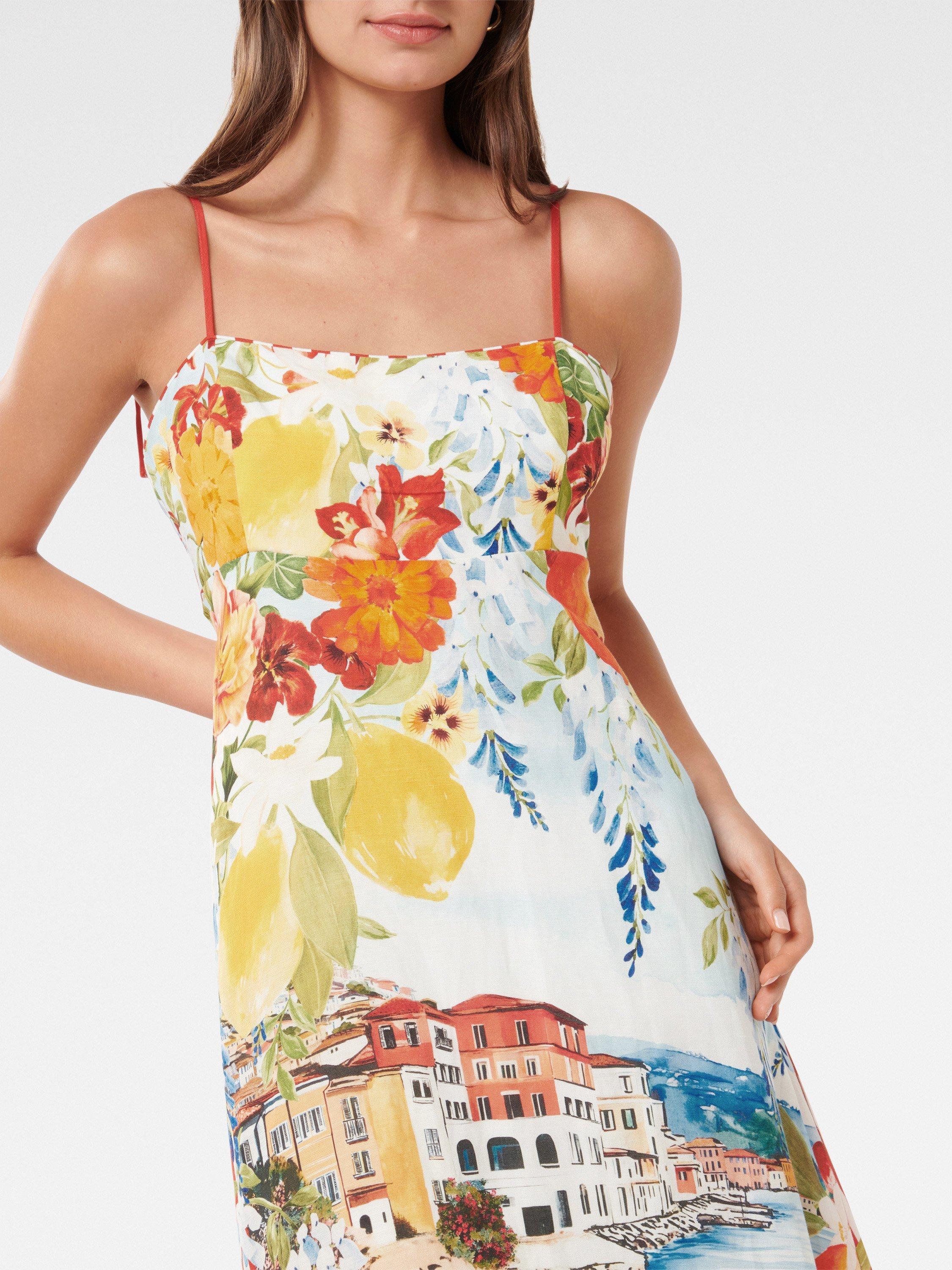 Product image 4 of 4, which shows Forever New Sicilia Printed Linen Blend Midi Dress, Tropea Postcard, 4