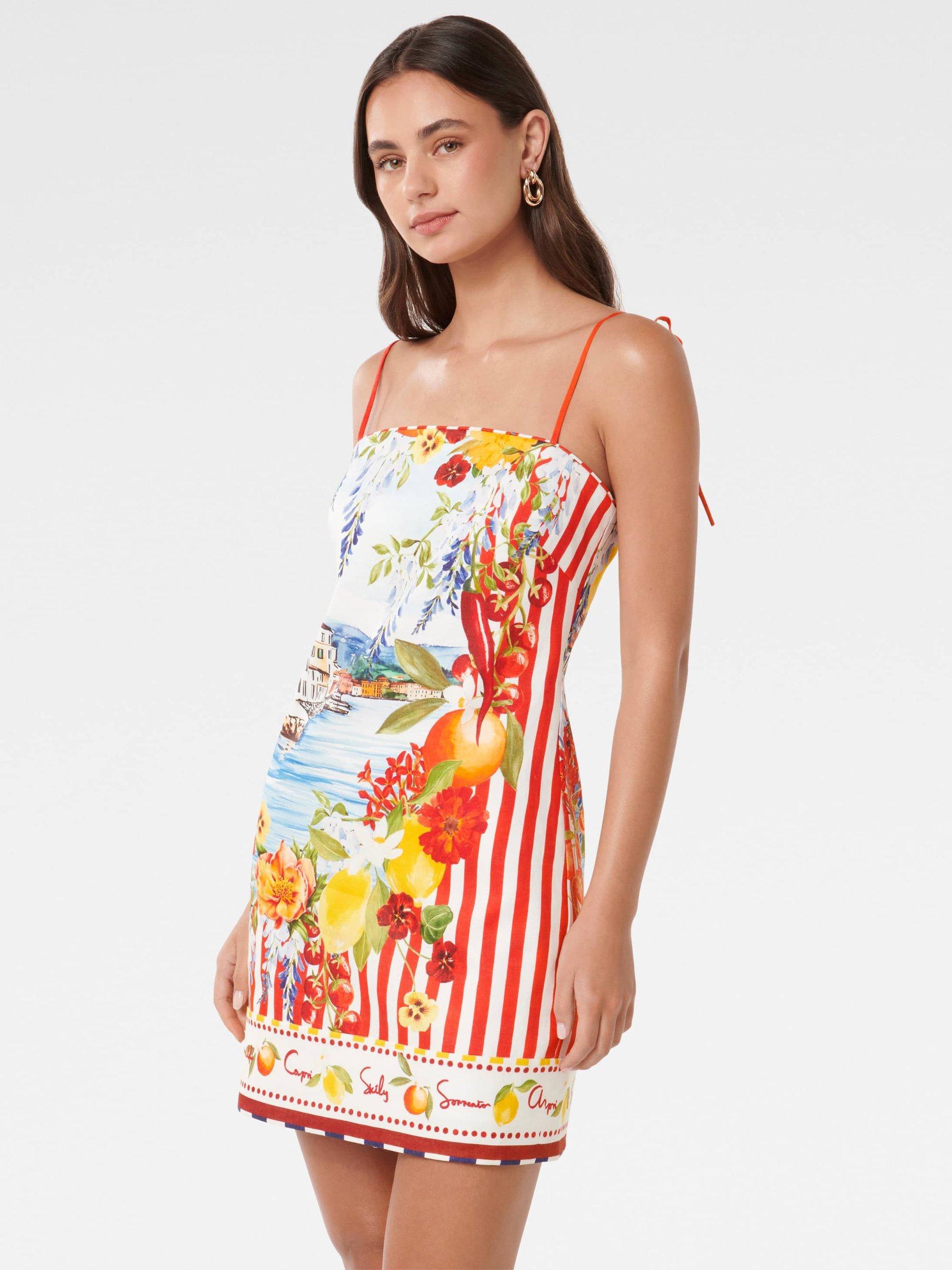 Product image 3 of 5, which shows Forever New Sierra Linen Mini Dress, Tropea Postcard, 4