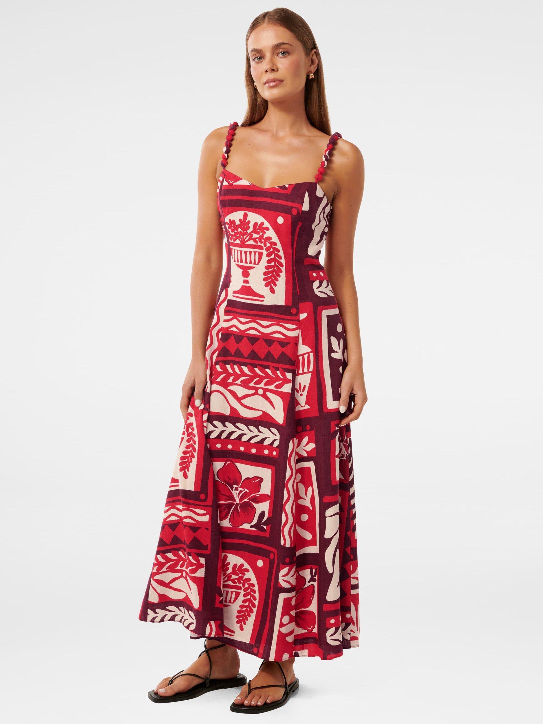 Product image 3 of 4, which shows Forever New Simona Square Neck Linen Midi Dress, Athena Tile, 4