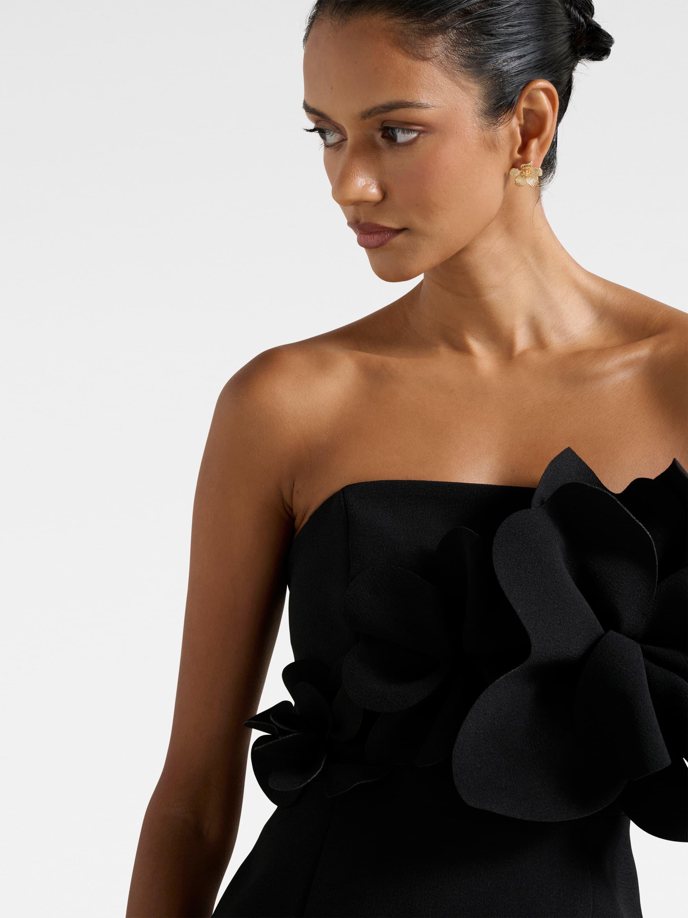 Product image 4 of 5, which shows Forever New Petite Tessa Flower Mini Dress, Black, 4