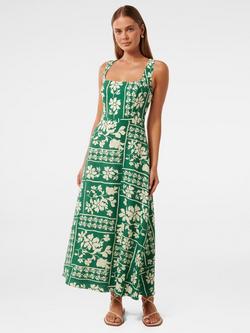 Forever New Tori Square Neck Linen Midi Dress, Lola Stencil Green, Lola Stencil Green